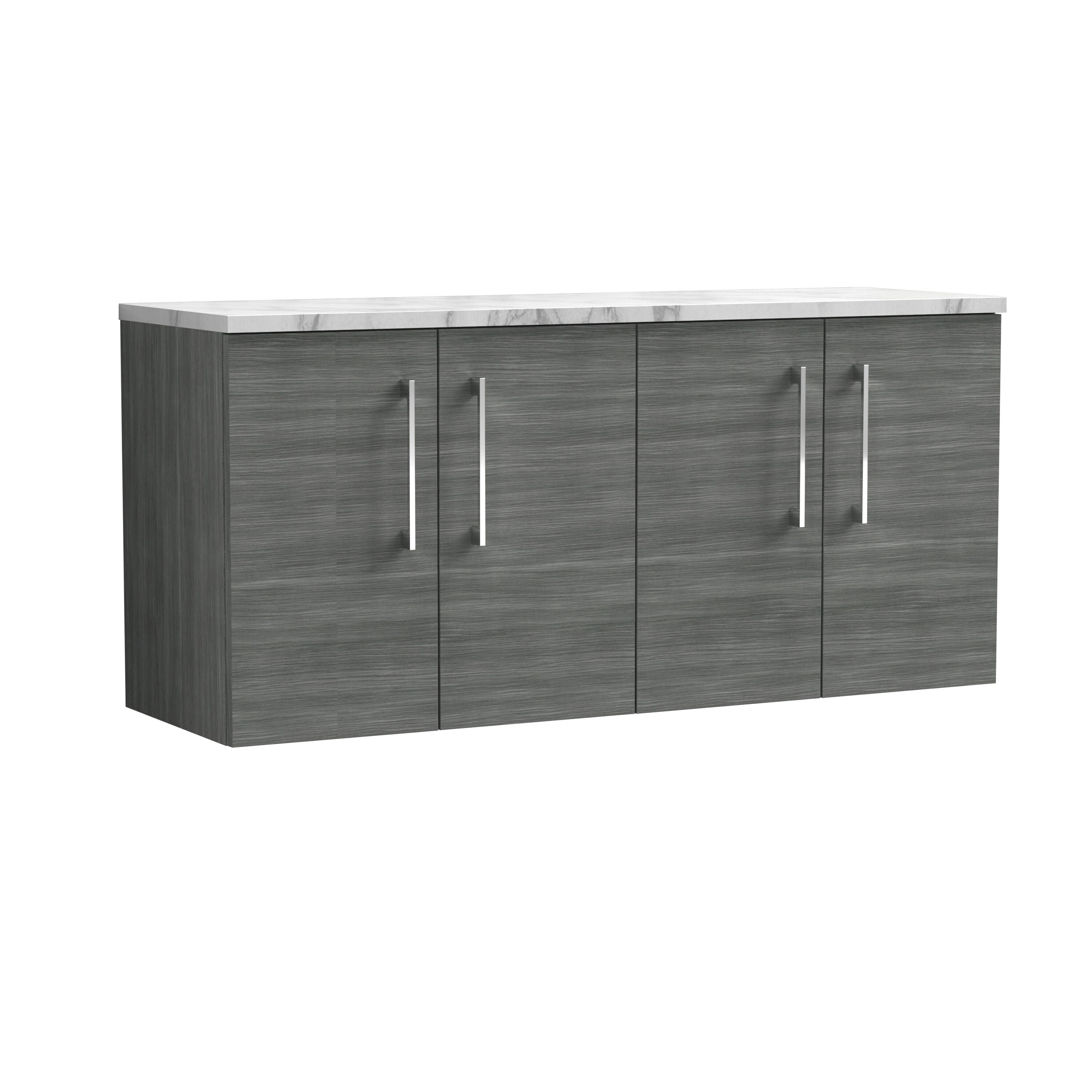 nuie Arno 1200mm Anthracite Woodgrain 2 Door Wall Hung Vanity With Carrara Laminate Worktop