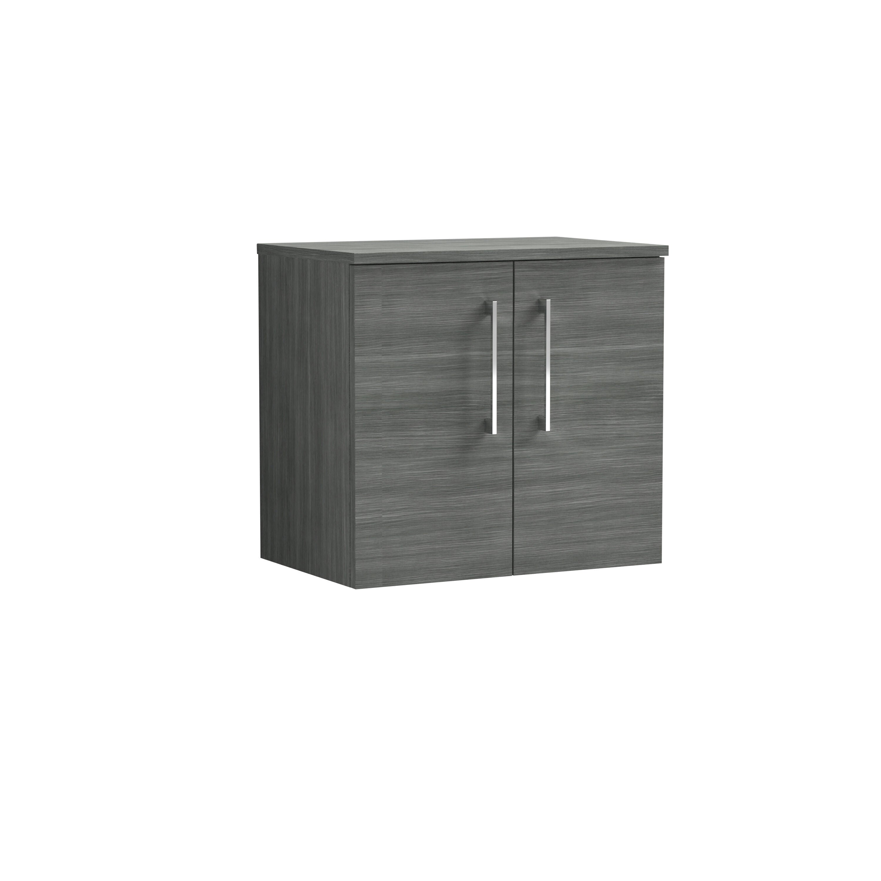 nuie Arno 600mm Anthracite Woodgrain 2 Door Wall Hung Vanity Unit With Co-ordinating Worktop
