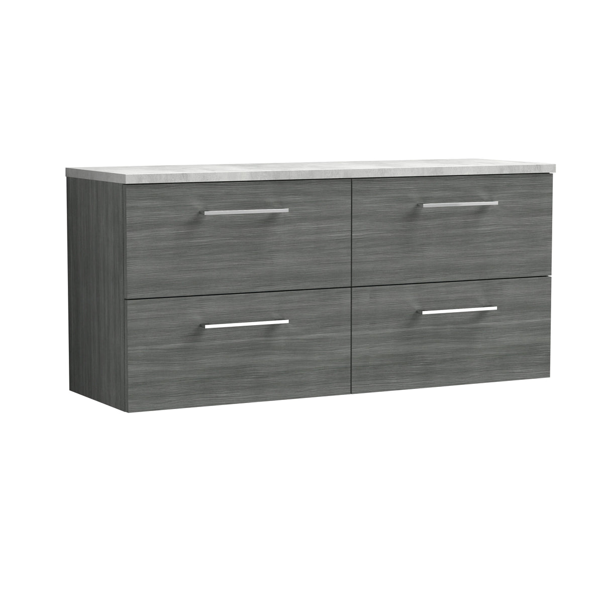 Nuie Arno 1200mm 4 Drawer Wall Hung Vanity Unit With Bellato Grey Worktop