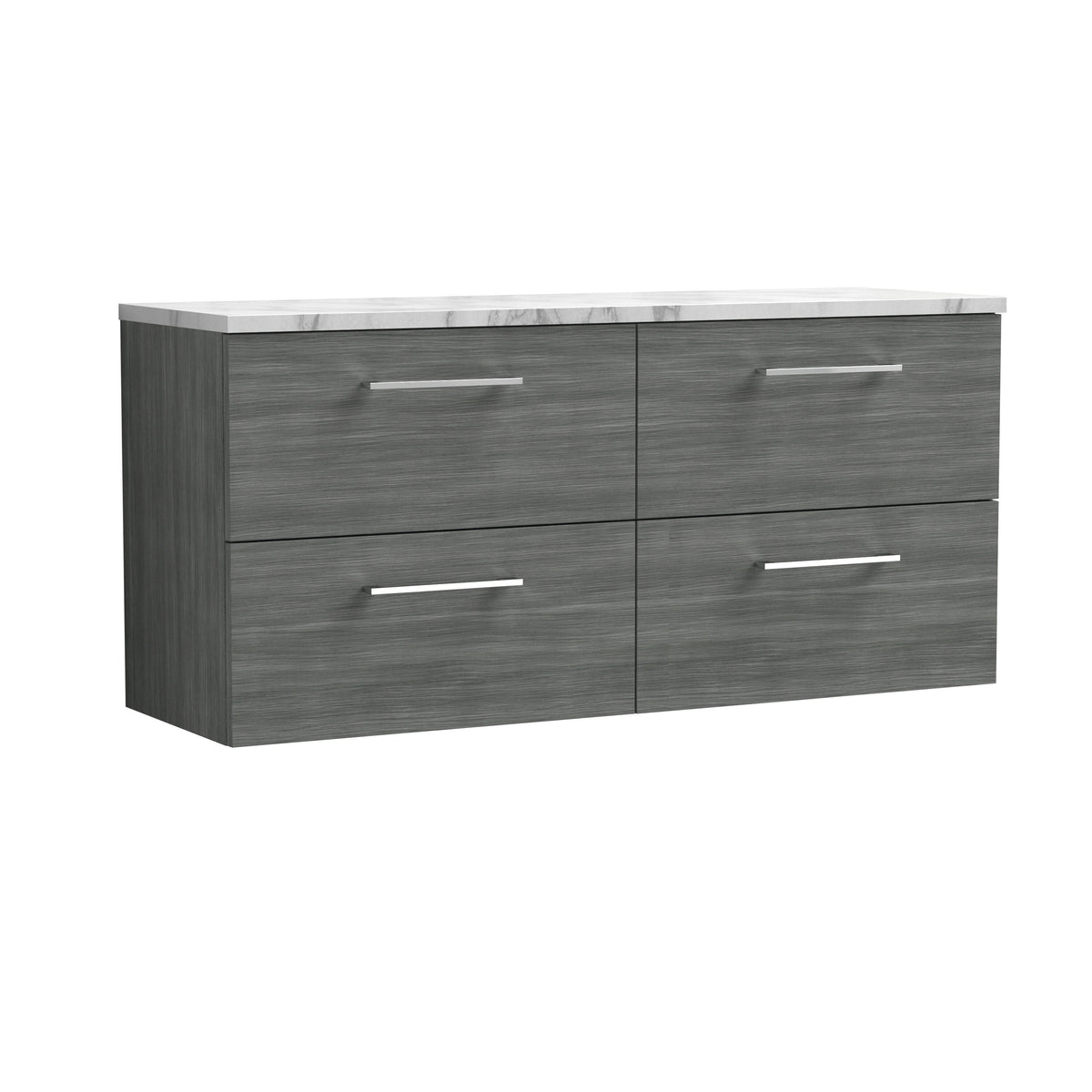 Nuie Arno 1200mm 4 Drawer Wall Hung Vanity With Carrara Laminate Worktop