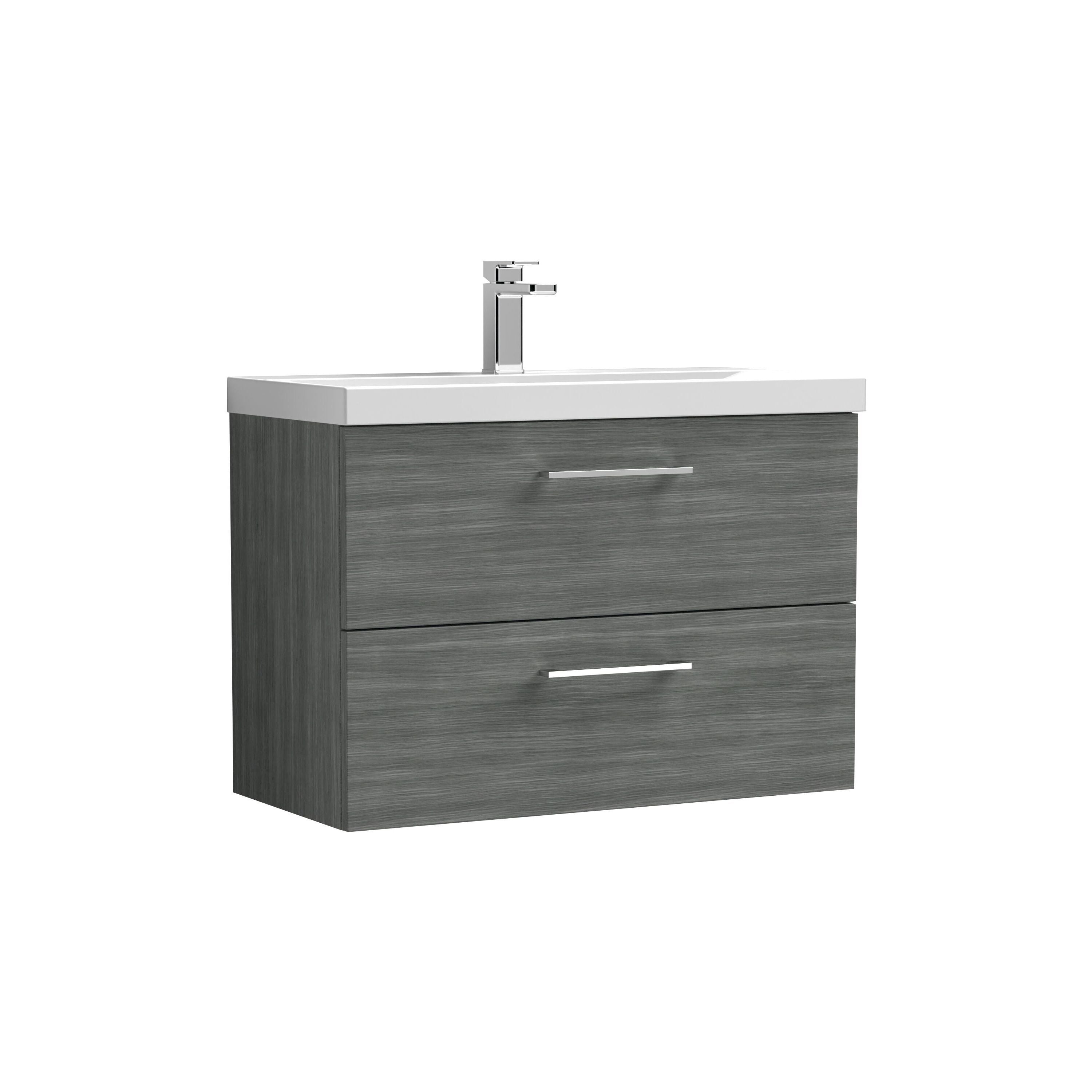 nuie Arno 800mm Anthracite Woodgrain 2 Drawer Wall Hung Vanity Unit With Mid-Edge Basin