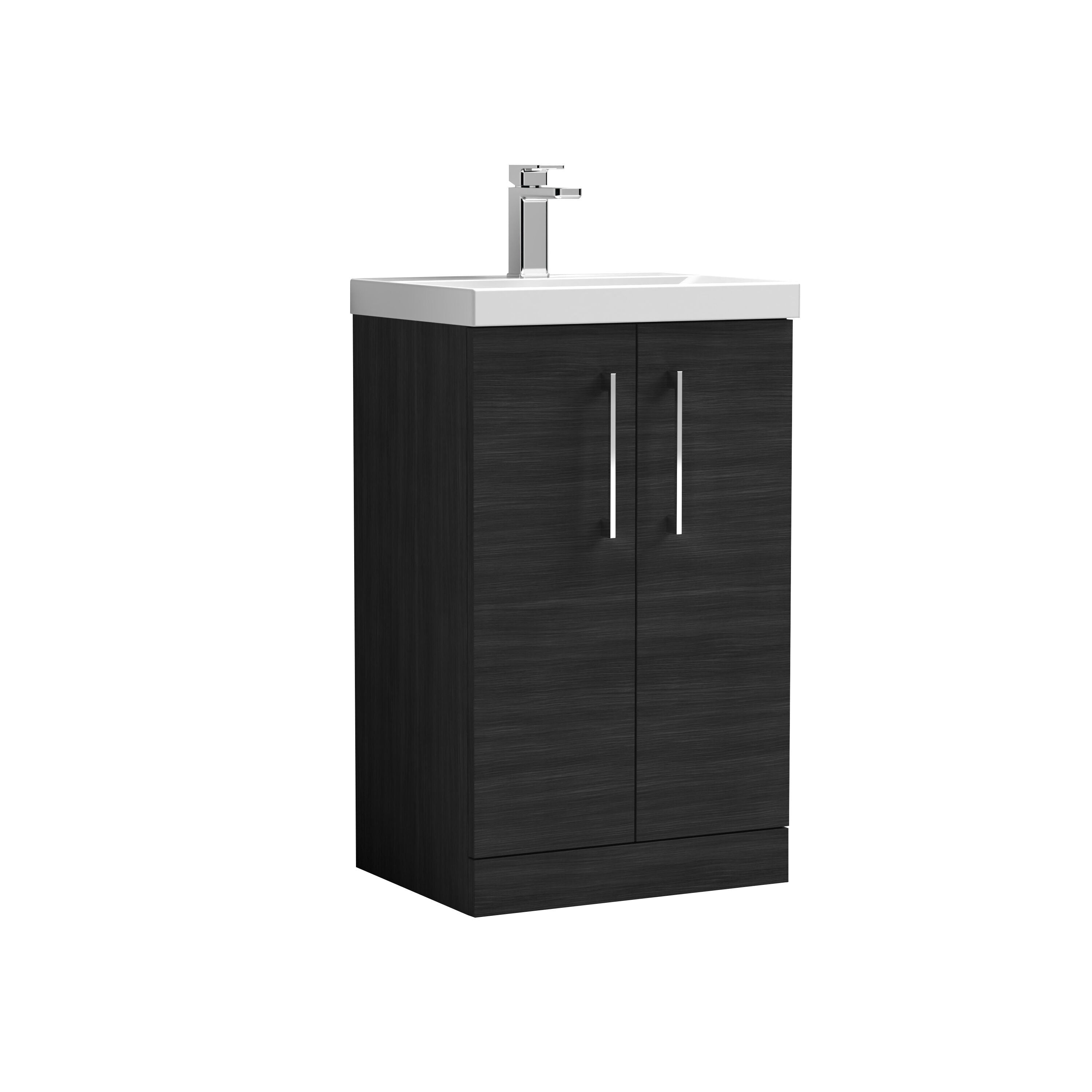 nuie Arno 500mm Charcoal Black 2 Door Floor Standing Vanity Unit With Thin Edge Basin