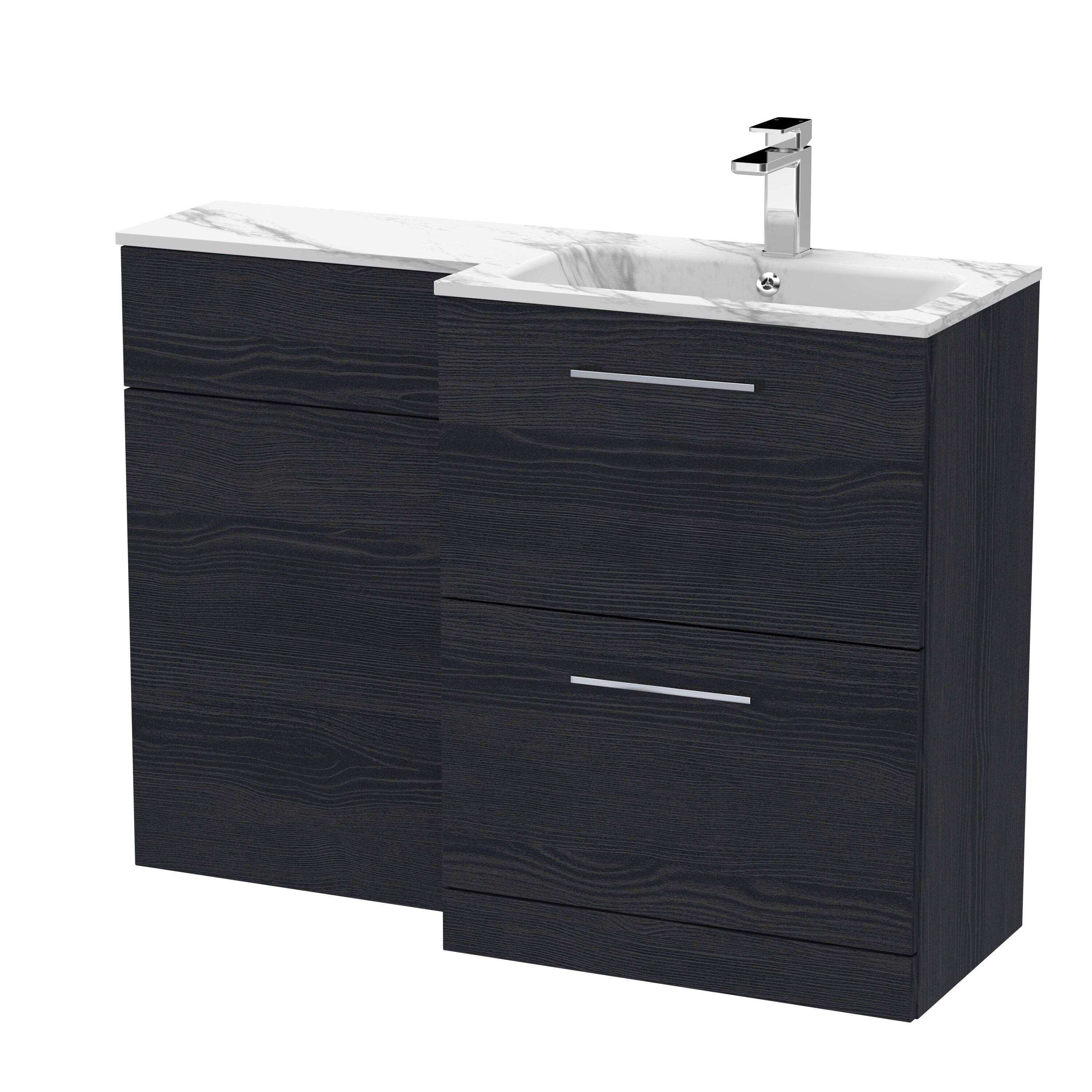 nuie Arno 1100mm Charcoal Black 2 Drawer Floor Standing Right-Hand Combination Unit With Stone Basin