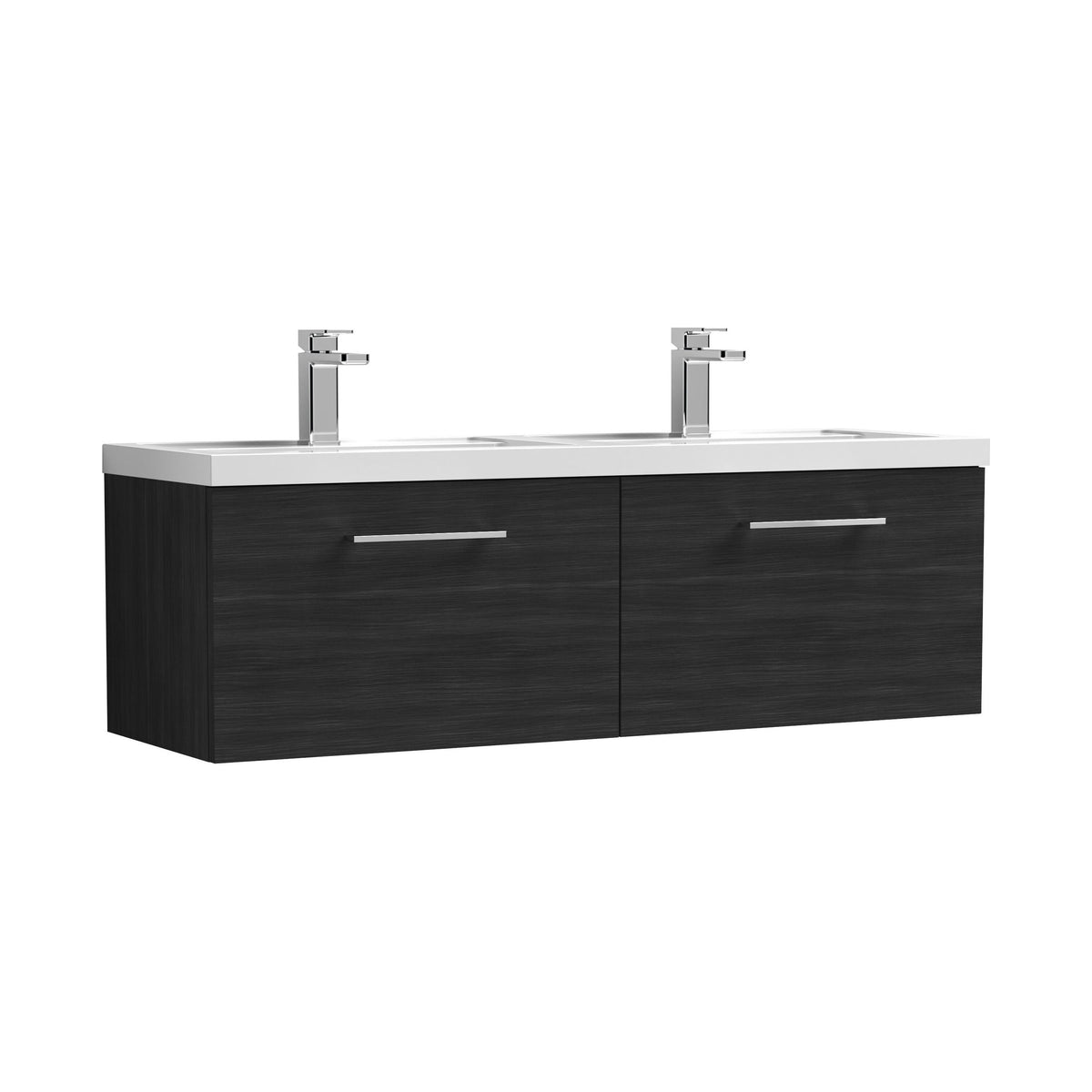 Nuie Arno 1200mm 2 Drawer Wall Hung Vanity Unit With 2 Tap Hole Ceramic Basin