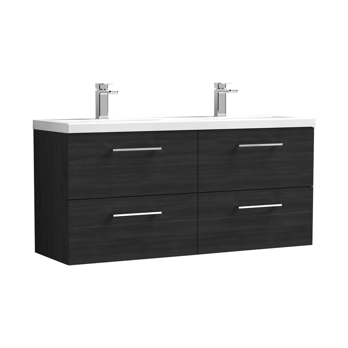 Nuie Arno 1200mm 4 Drawer Wall Hung Vanity Unit With 2 Tap Hole Ceramic Basin