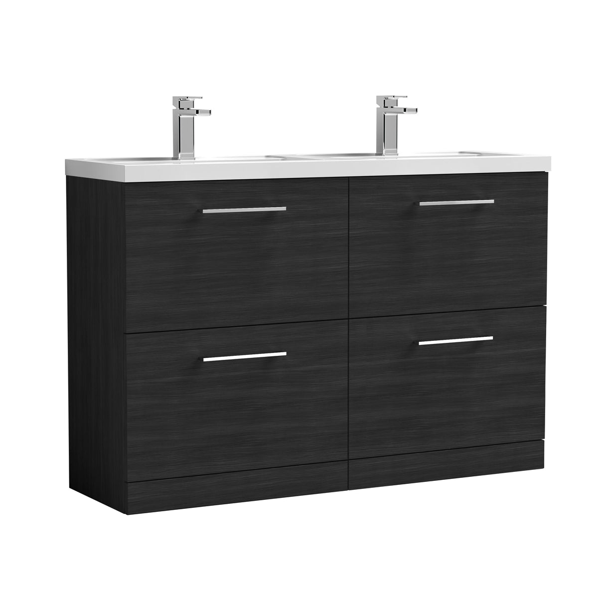 Nuie Arno 1200mm 4 Drawer Floor Standing Vanity Unit With 2 Tap Hole Polymarble basin