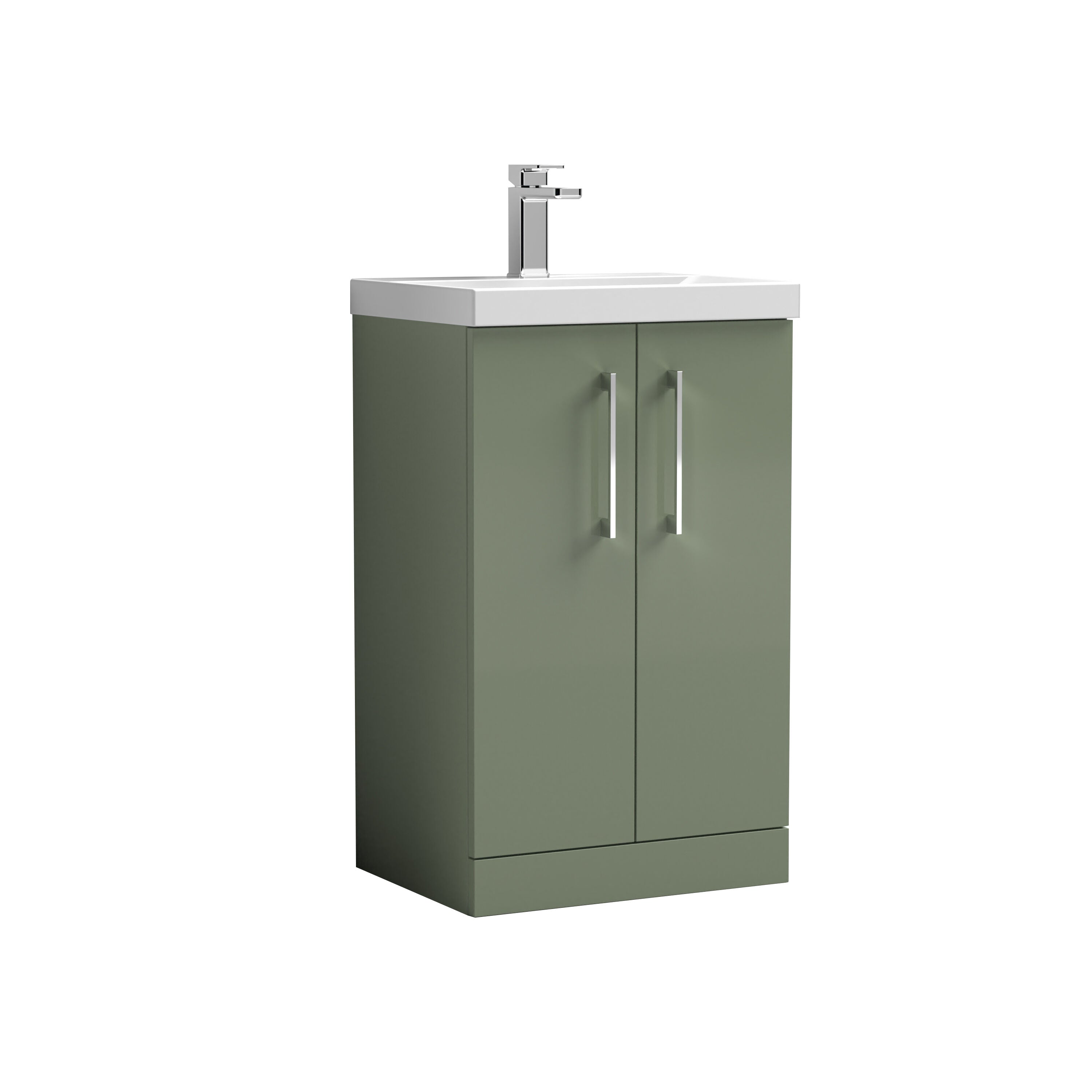 nuie Arno 500mm Satin Green 2 Door Floor Standing Vanity Unit With Mid-Edge Basin