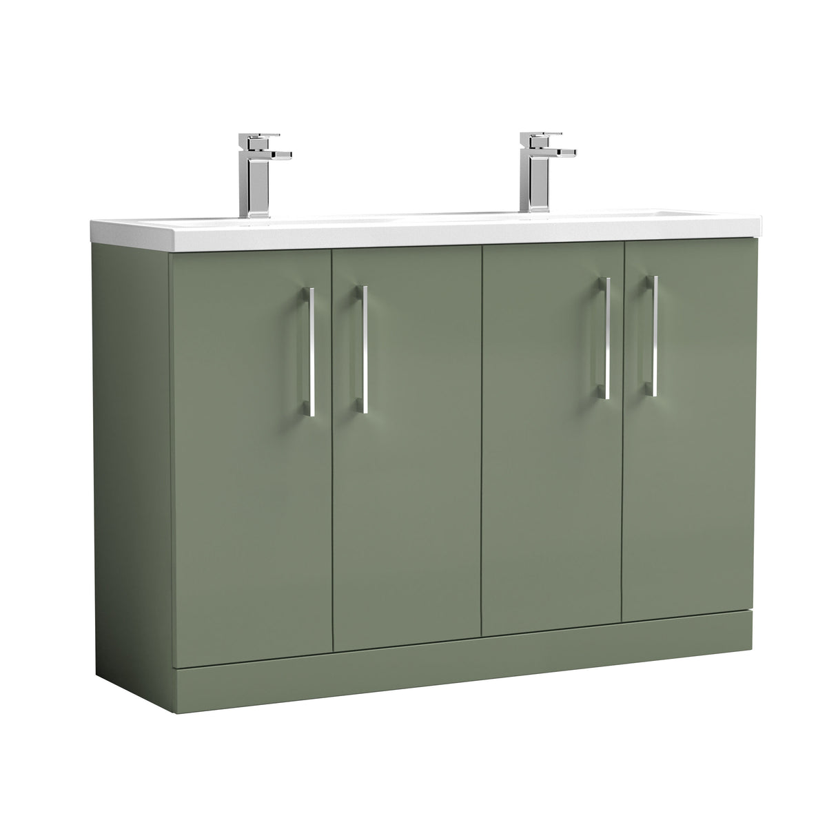 Nuie Arno 1200mm 4 Door Floor Standing Vanity Unit With 2 Tap Hole Ceramic Basin