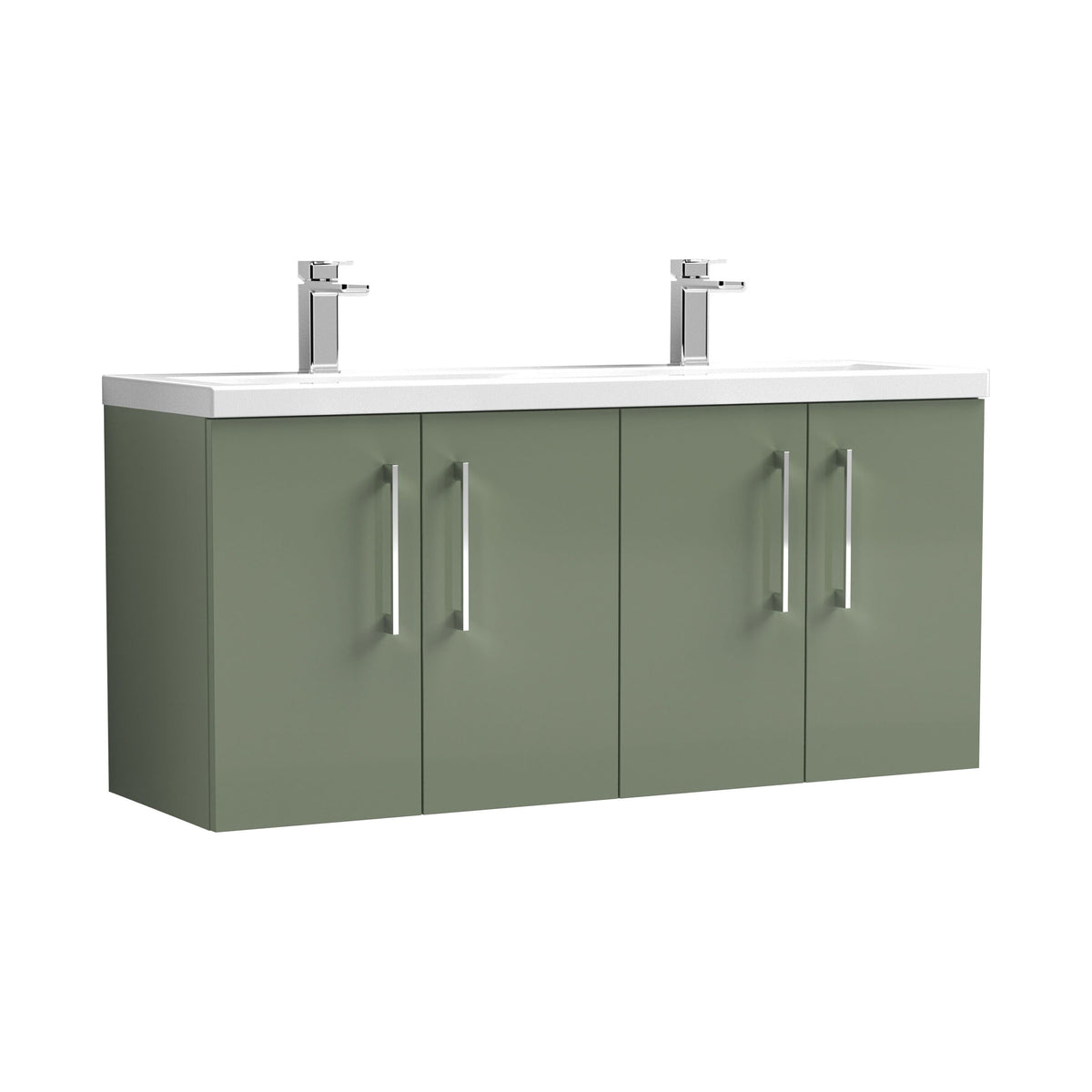Nuie Arno 1200mm 4 Door Wall Hung Vanity Unit With 2 Tap Hole Ceramic Basin
