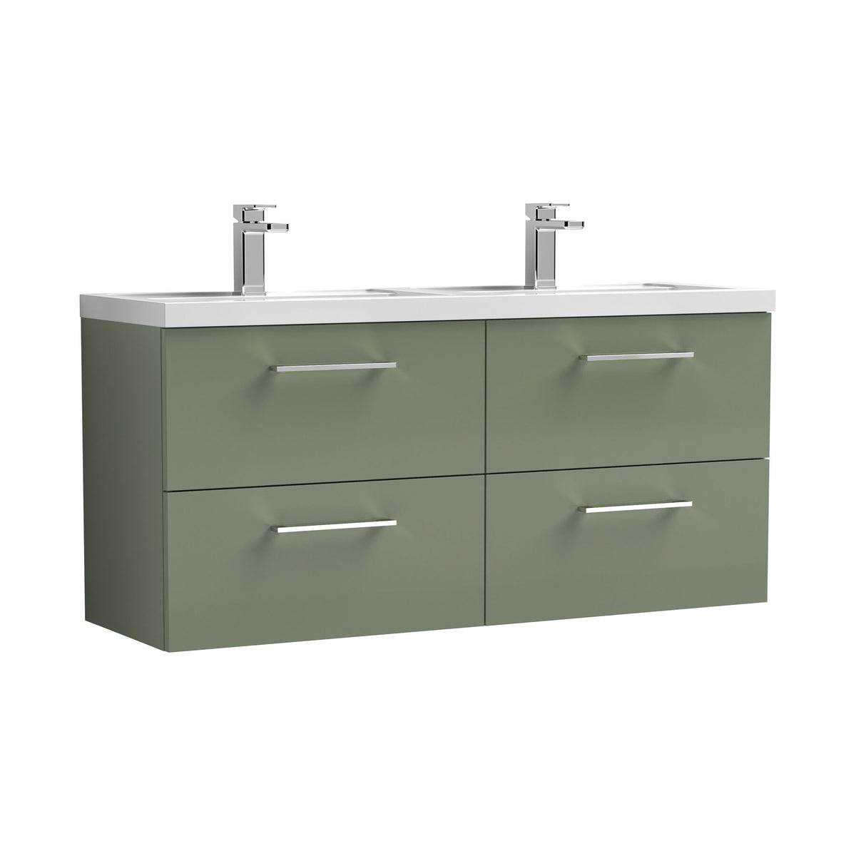 Nuie Arno 1200mm 4 Drawer Wall Hung Vanity Unit With 2 Tap Hole Polymarble basin