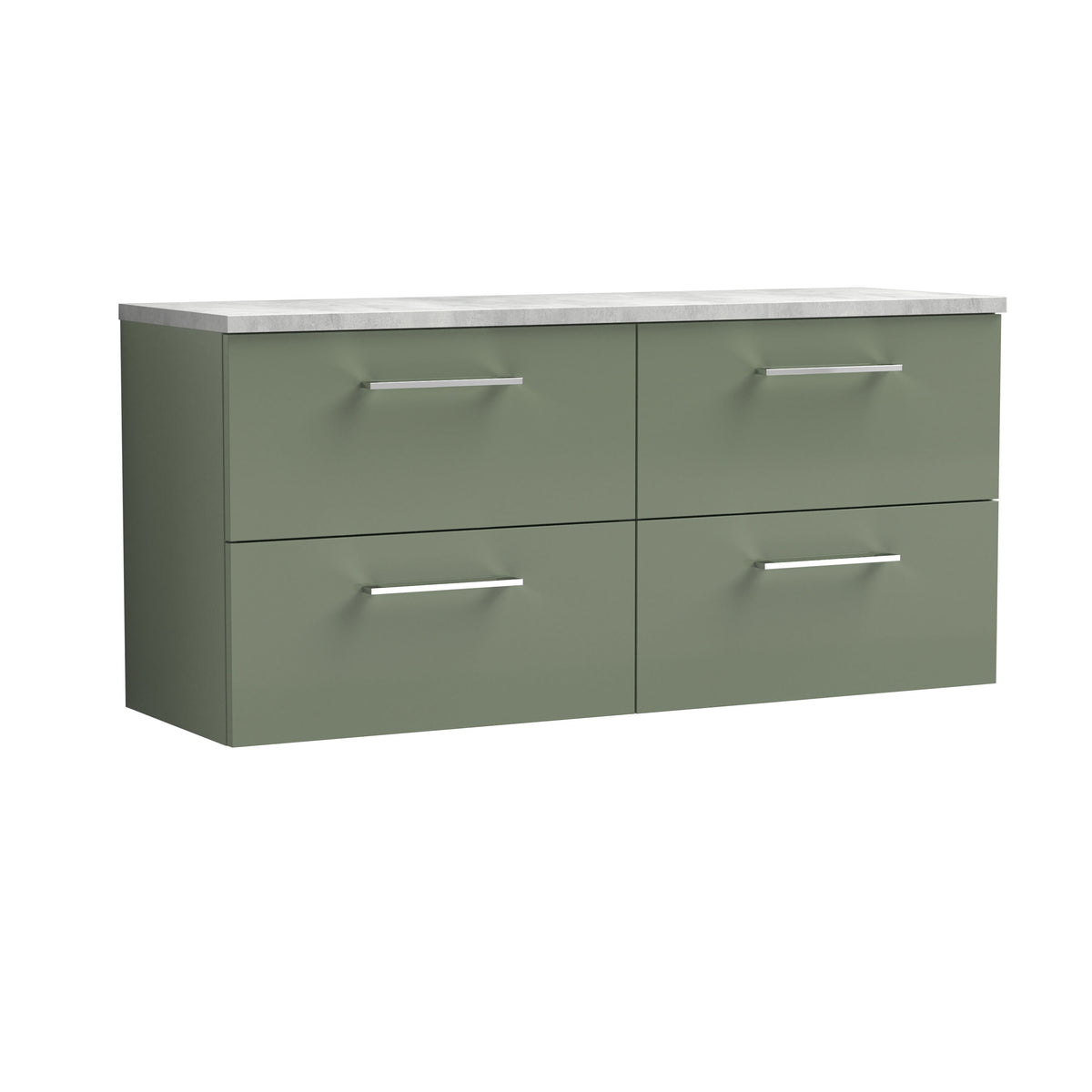 Nuie Arno 1200mm 4 Drawer Wall Hung Vanity Unit With Bellato Grey Worktop