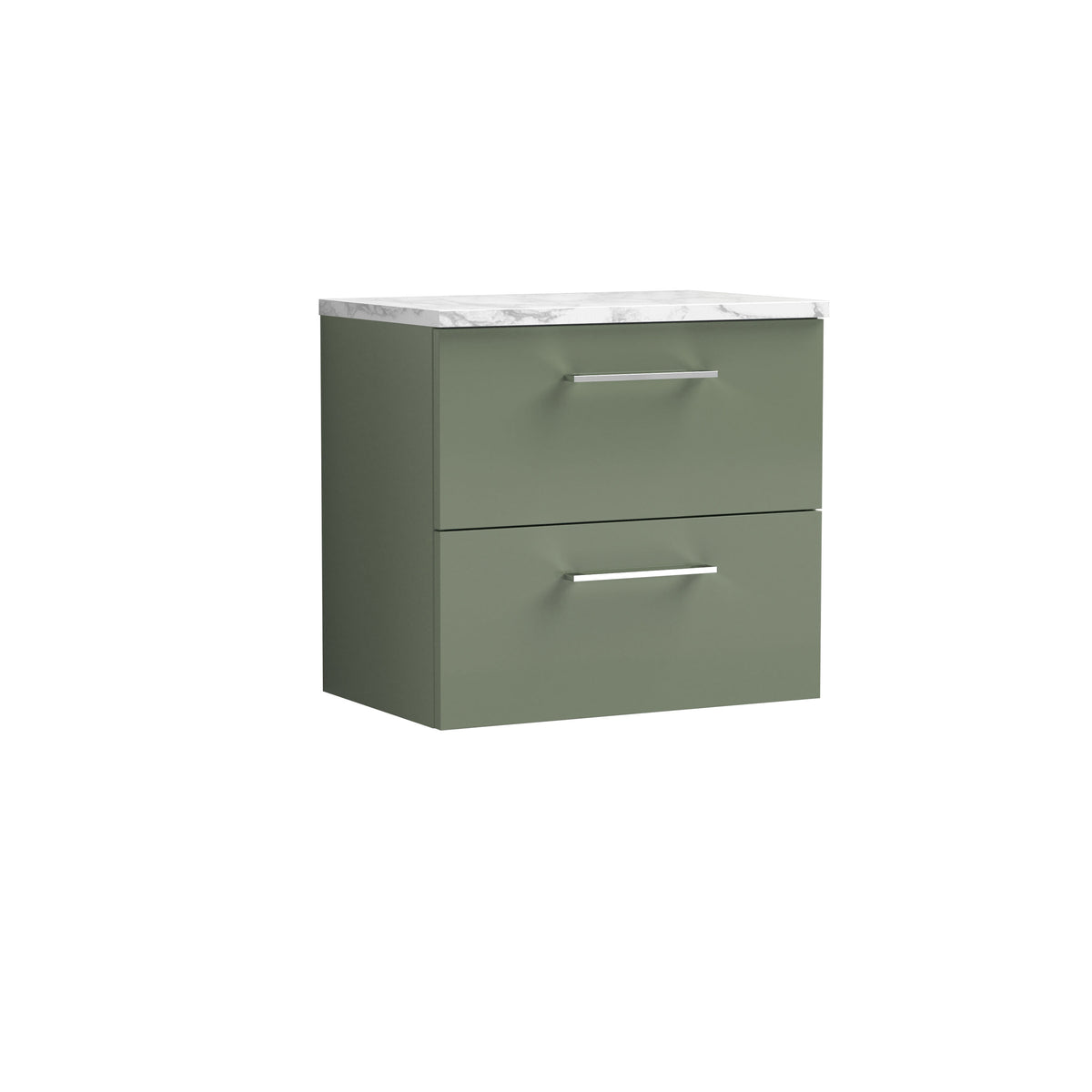 Nuie Arno 600mm 2 Drawer Wall Hung Vanity Unit With Carrara Laminate Worktop