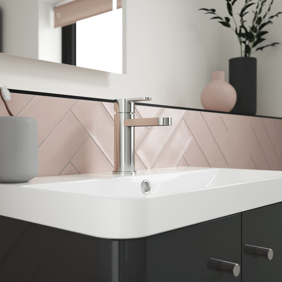 nuie Arvan Chrome Mono Basin Mixer With Push Button Waste - Lifestyle image