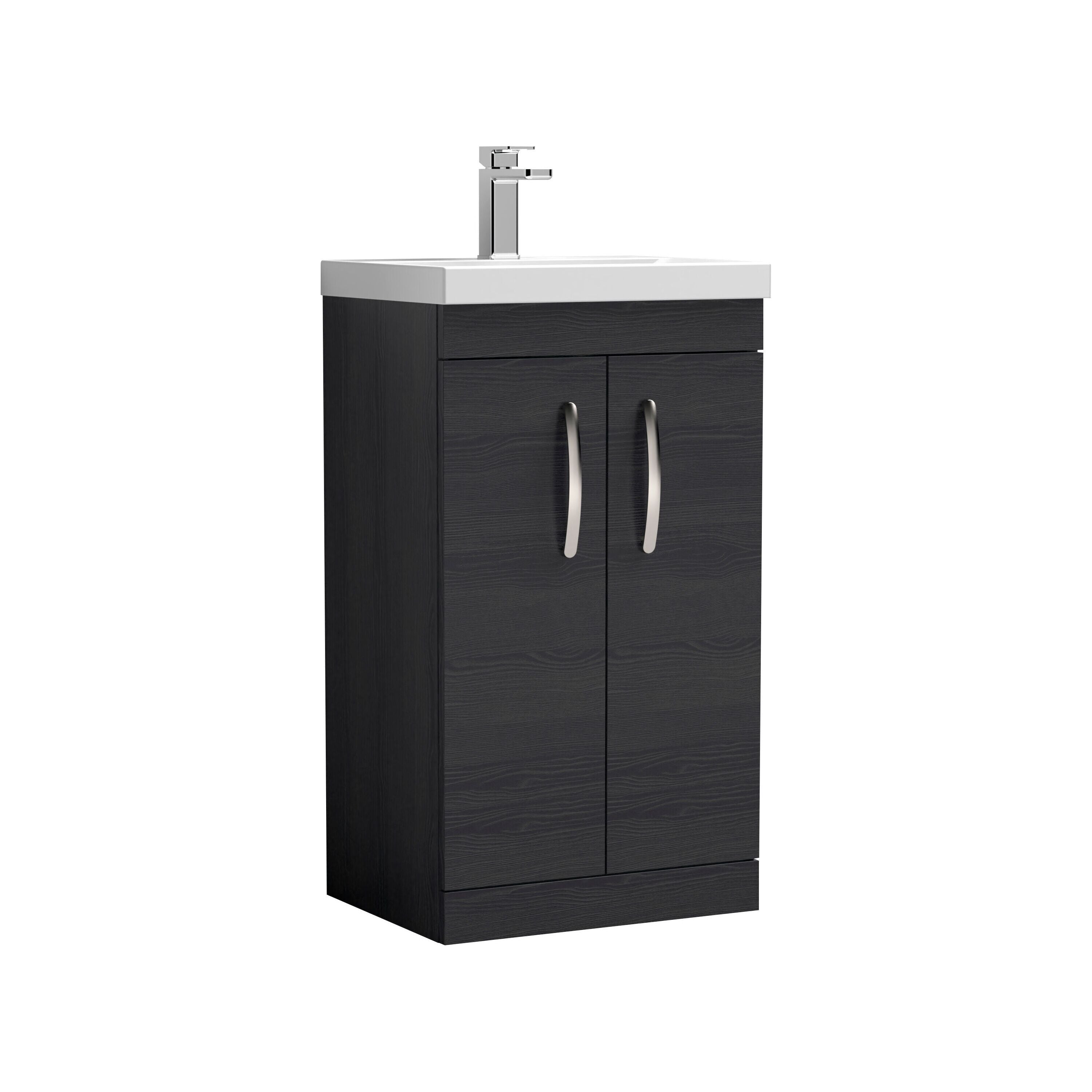 nuie Athena 500mm Charcoal Black 2 Door Floor Standing Vanity Unit With Thin Edge Basin