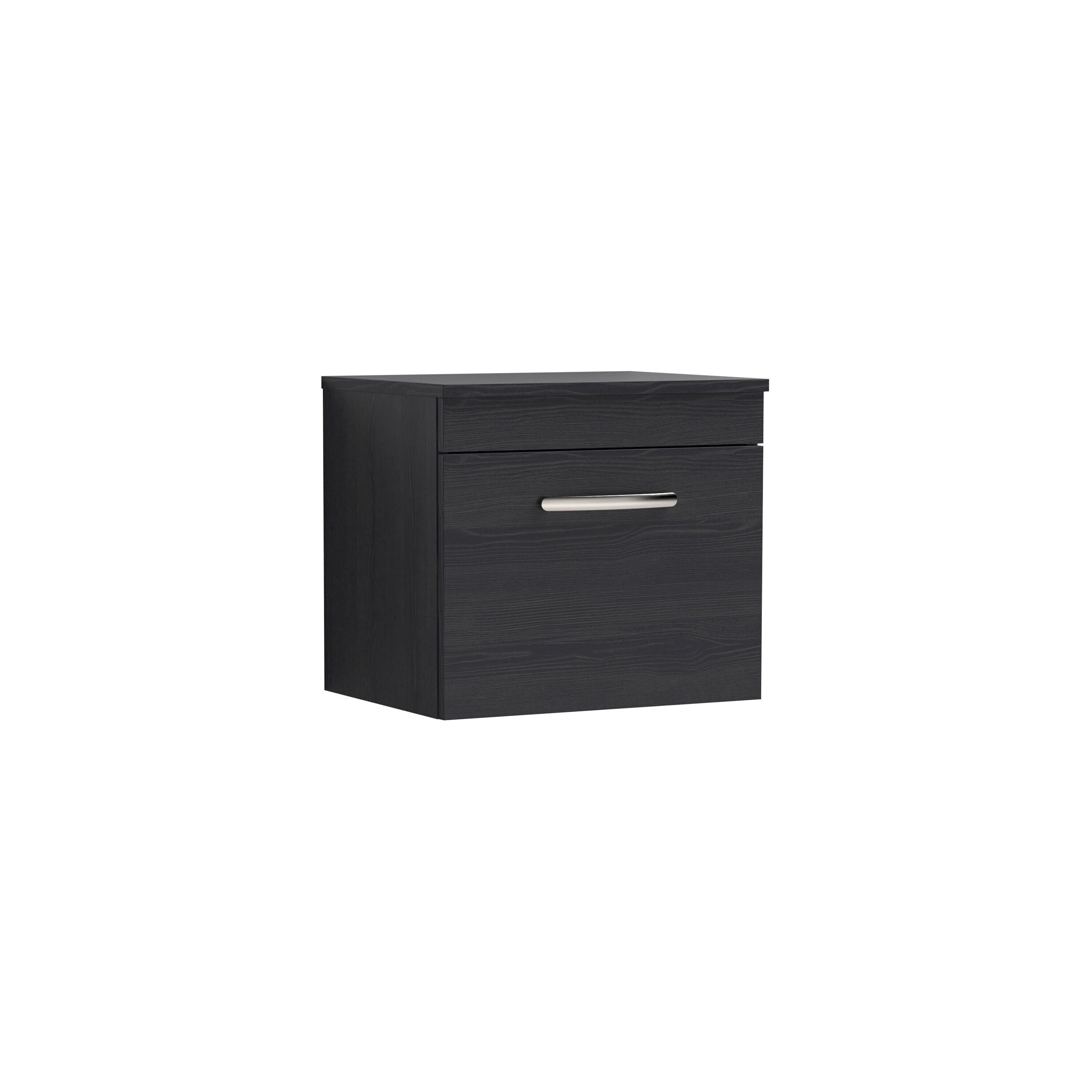 nuie Athena 500mm Charcoal Black 1 Drawer Wall Hung Vanity Unit With Co-ordinating Worktop