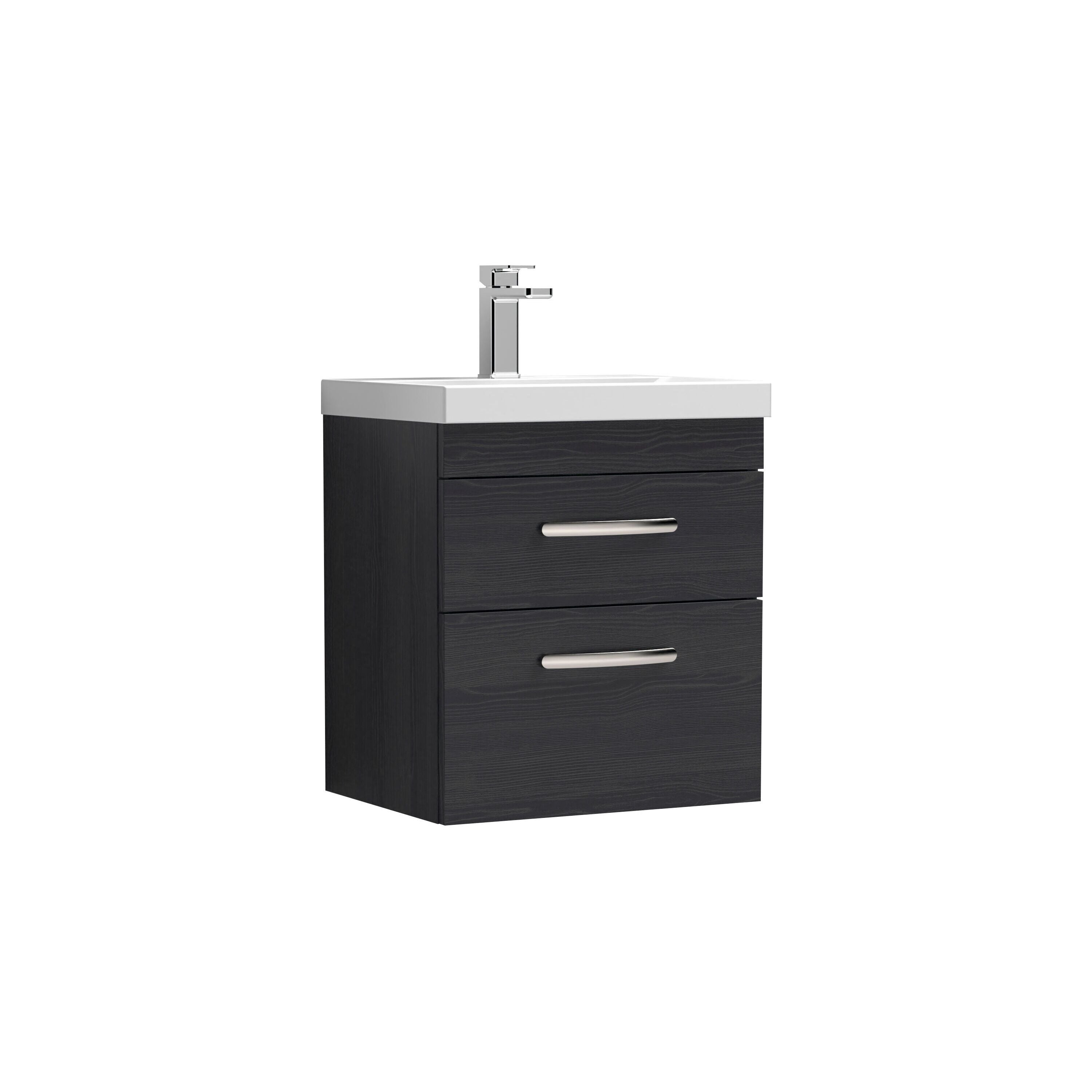 nuie Athena 500mm Charcoal Black 2 Drawer Wall Hung Vanity Unit With Mid-Edge Basin
