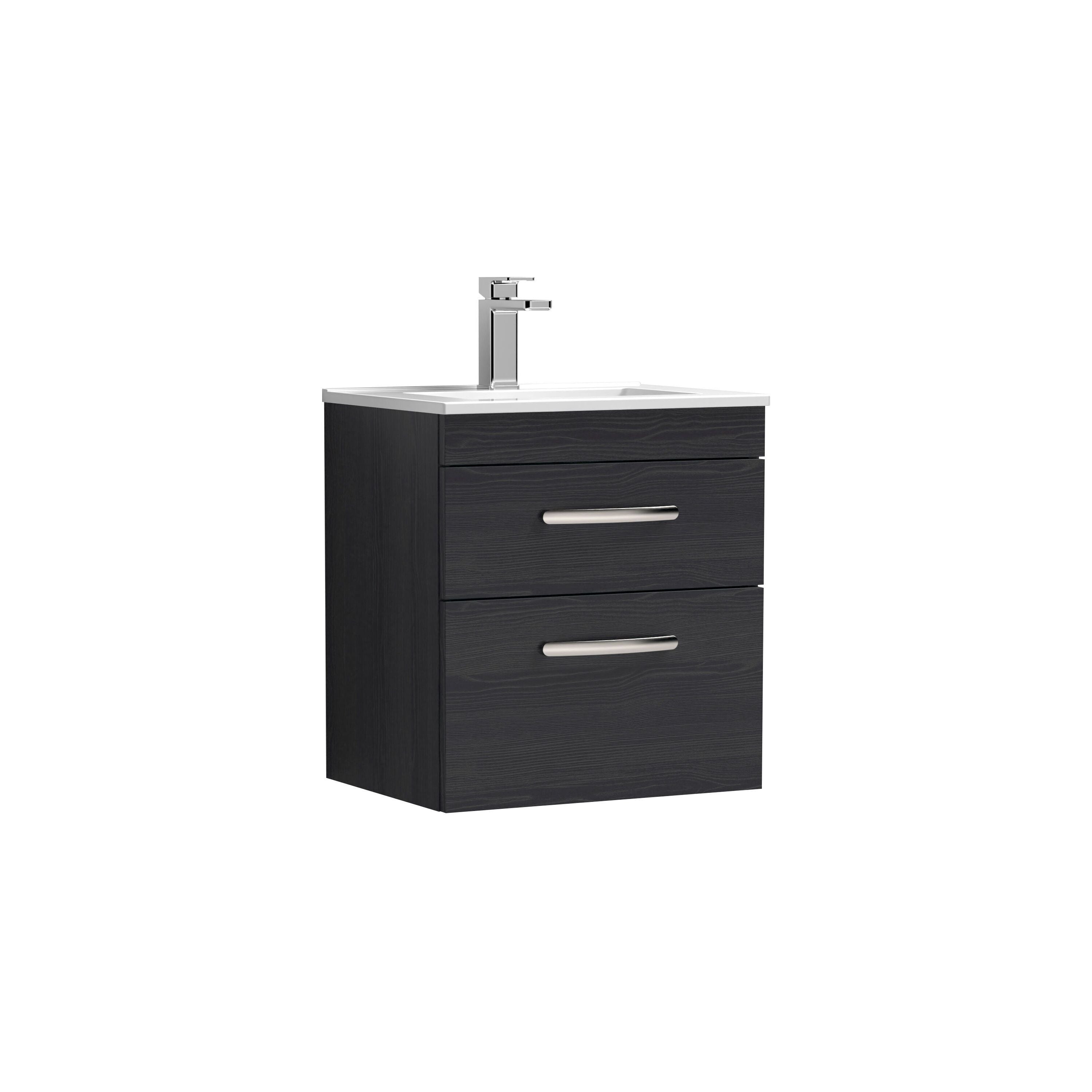 nuie Athena 500mm Charcoal Black 2 Drawer Wall Hung Vanity Unit With Minimalist Basin