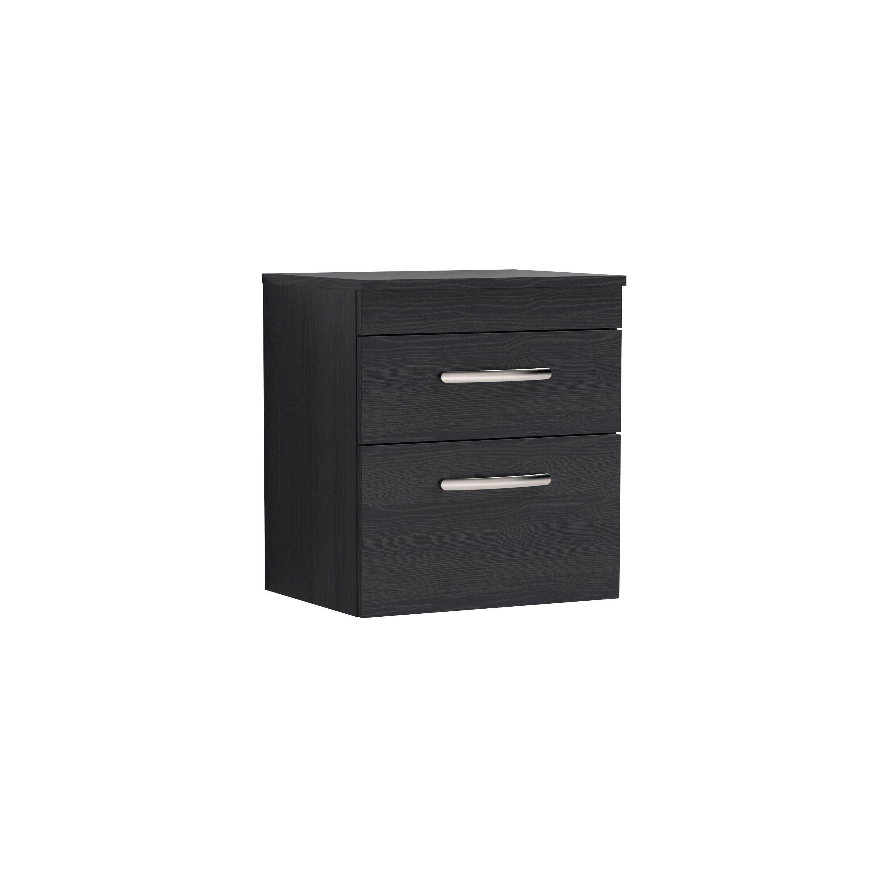 nuie Athena 500mm Charcoal Black 2 Drawer Wall Hung Vanity Unit With Co-ordinating Worktop