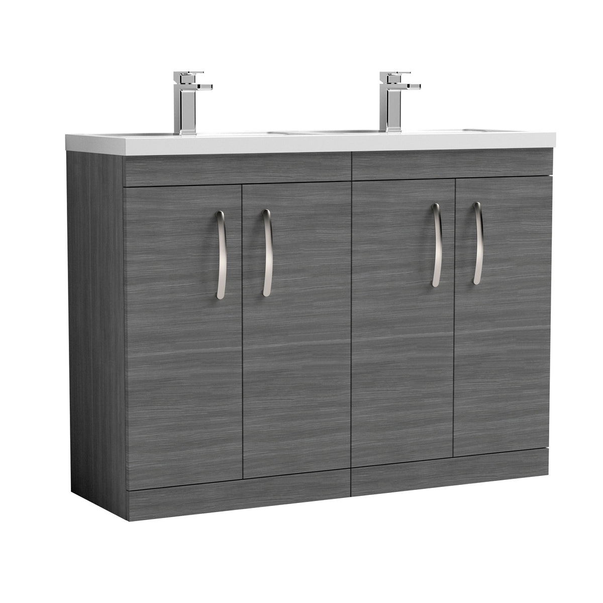 Nuie Athena 1200mm 4 Door Floor Standing Cabinet With 2 Tap Hole Polymarble basin