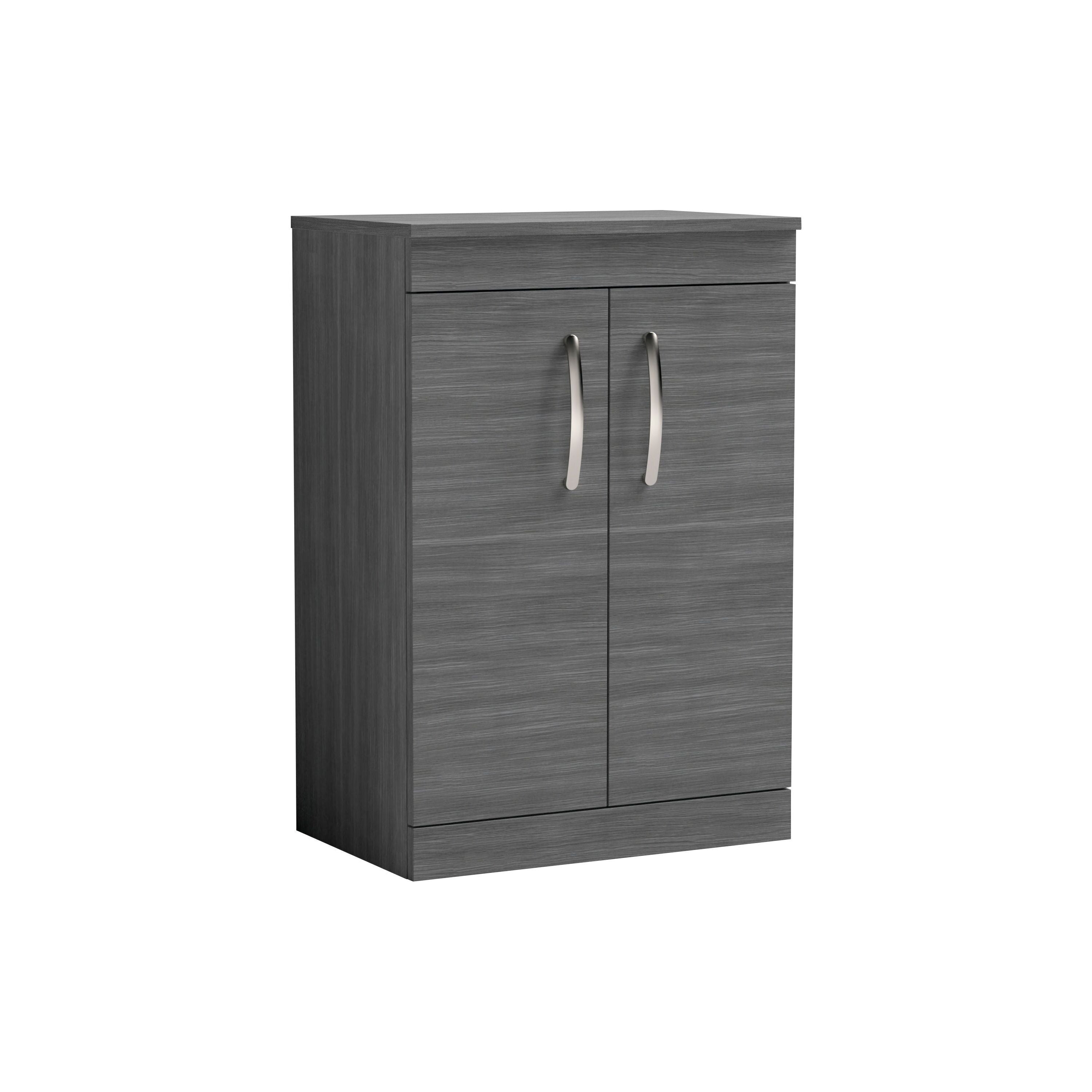 nuie Athena 600mm Anthracite Woodgrain 2 Door Floor Standing Vanity Unit With Co-ordinating Worktop