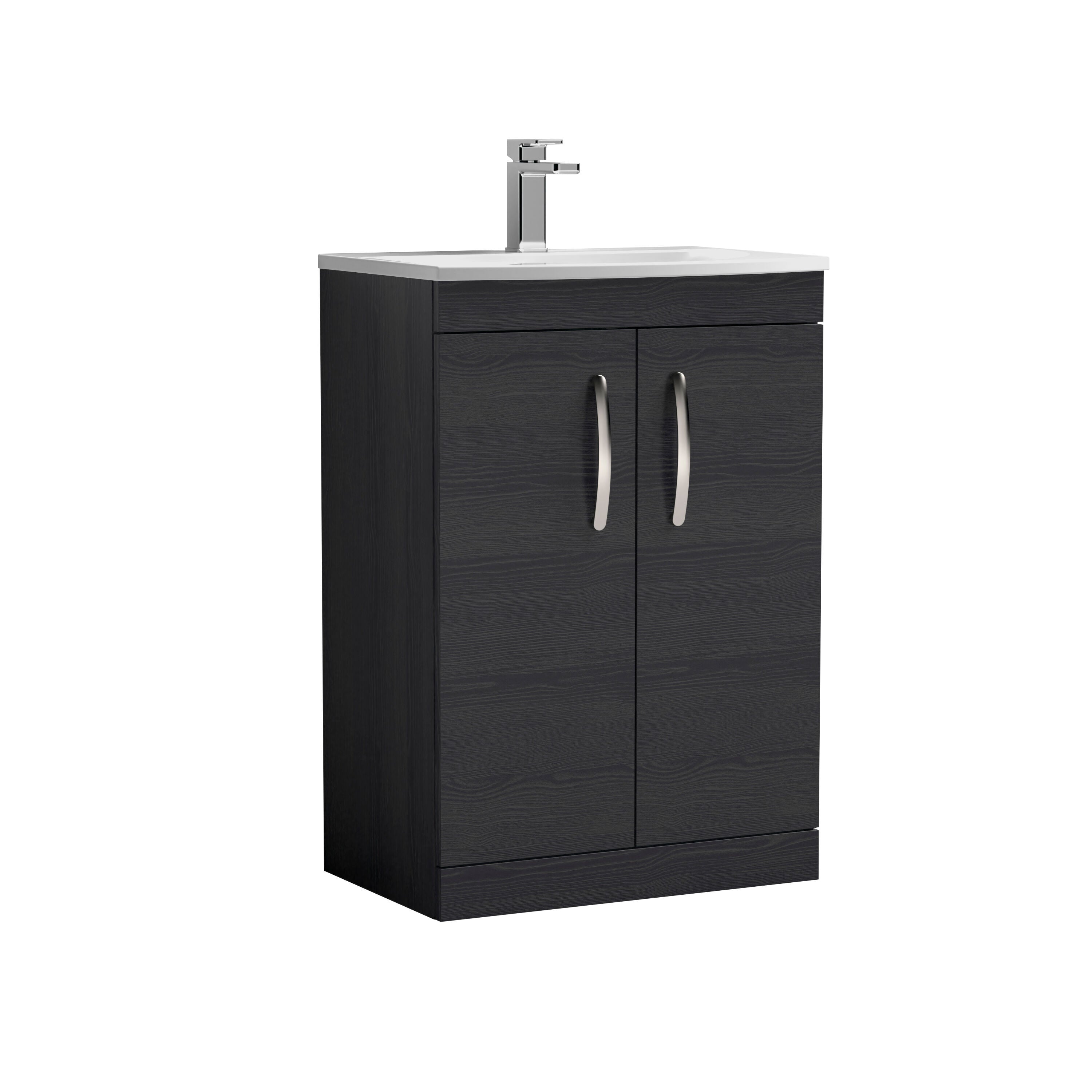 nuie Athena 600mm Charcoal Black 2 Door Floor Standing Vanity Unit With Curved Basin