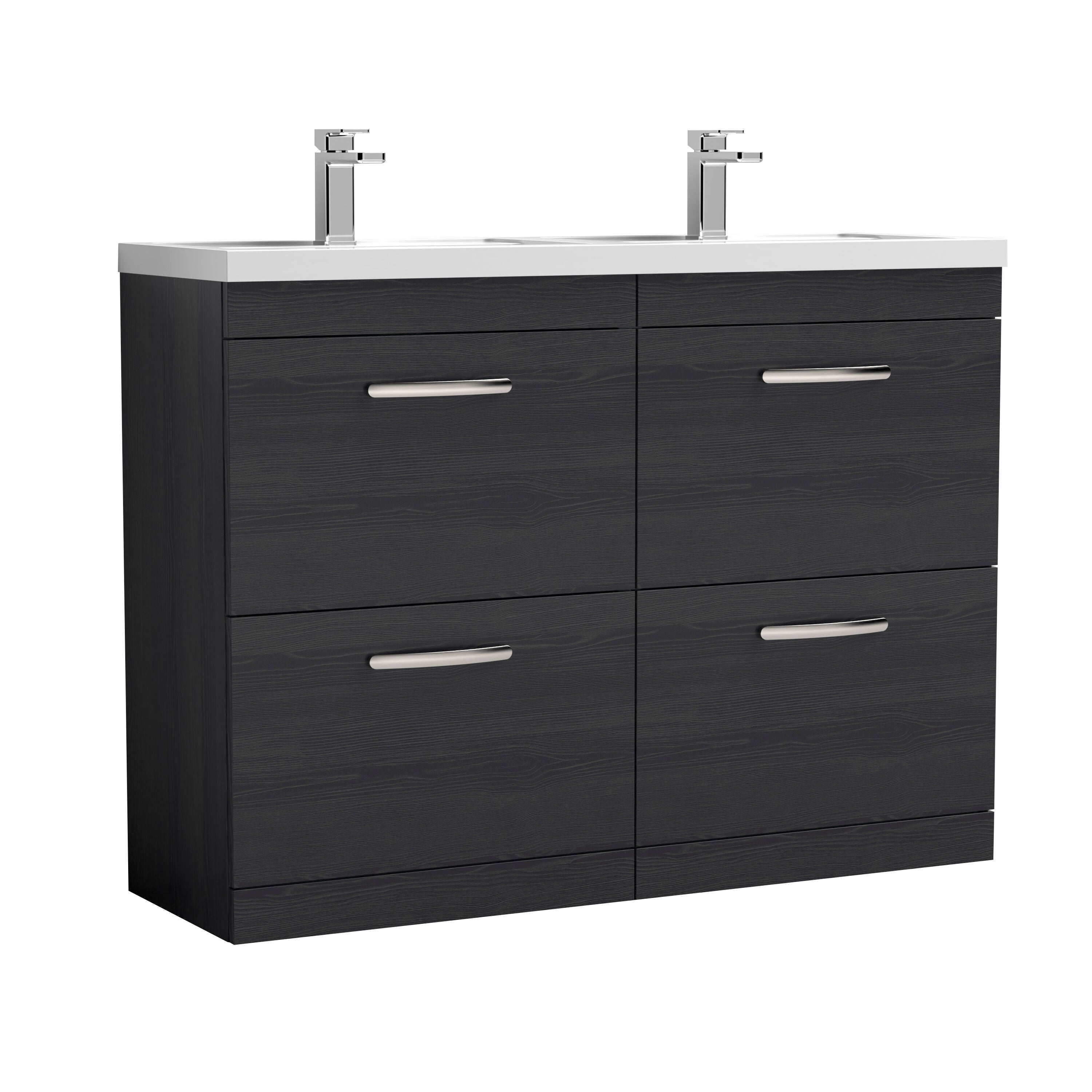 nuie Athena 1200mm Charcoal Black 4 Drawer Floor Standing Cabinet With 2 Tap Hole Polymarble basin