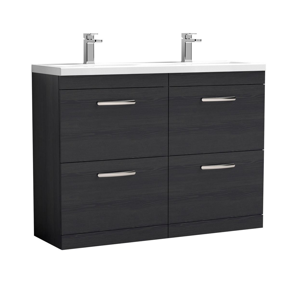Nuie Athena 1200mm 4 Drawer Floor Standing Cabinet With 2 Tap Hole Ceramic Basin
