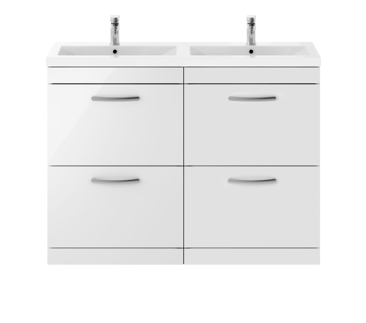 Nuie Athena 1200mm 4 Drawer Floor Standing Cabinet With 2 Tap Hole Ceramic Basin