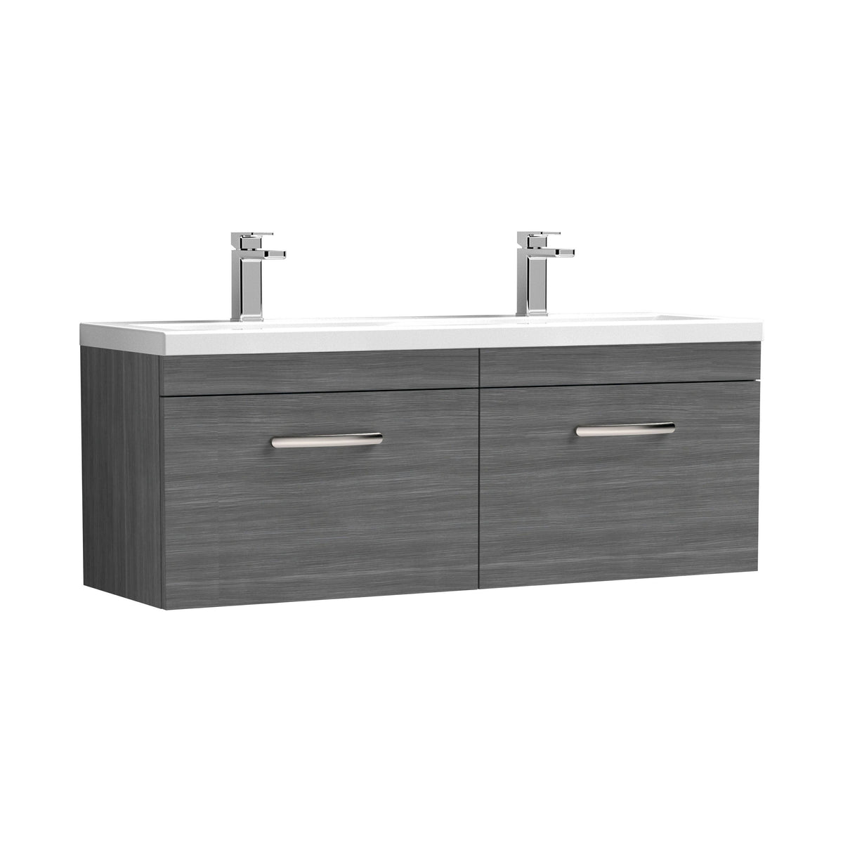 Nuie Athena 1200mm 2 Drawer Wall Hung Cabinet With 2 Tap Hole Ceramic Basin