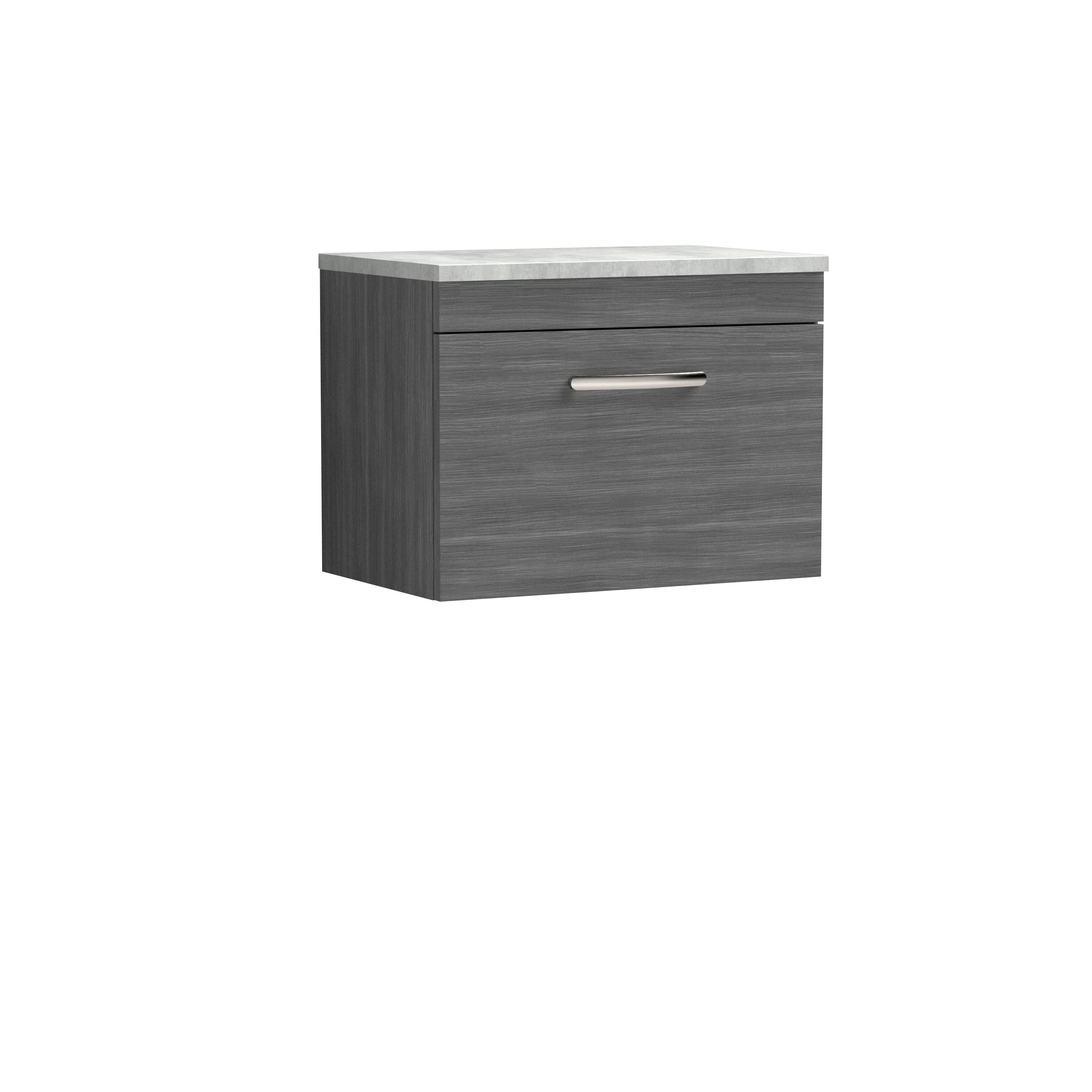 nuie Athena 600mm 1 Drawer Wall Hung Vanity Unit With Bellato Grey Worktop