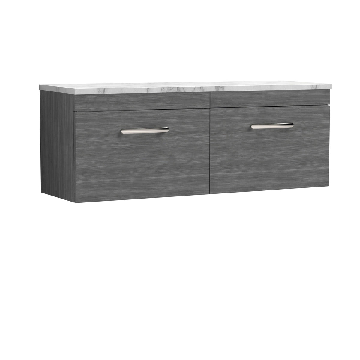Nuie Athena 1200mm 2 Drawer Wall Hung Vanity With Carrara Laminate Worktop