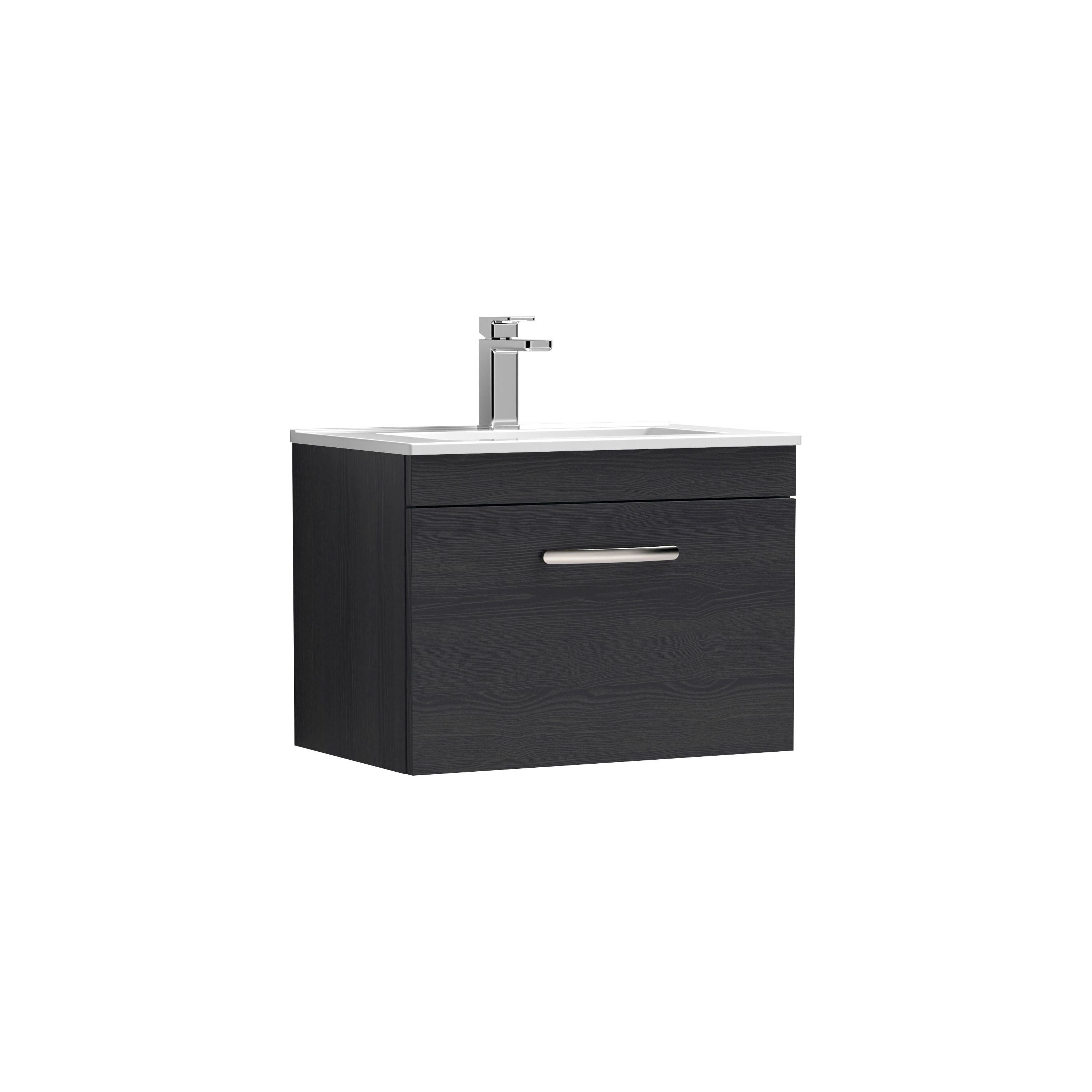 nuie Athena 600mm Charcoal Black 1 Drawer Wall Hung Vanity Unit With Minimalist Basin