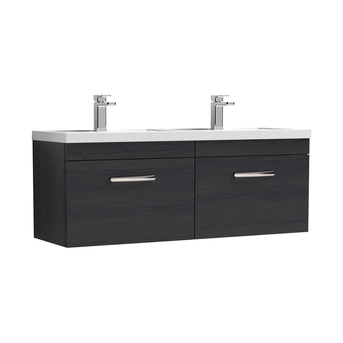 Nuie Athena 1200mm 2 Drawer Wall Hung Cabinet With 2 Tap Hole Polymarble basin