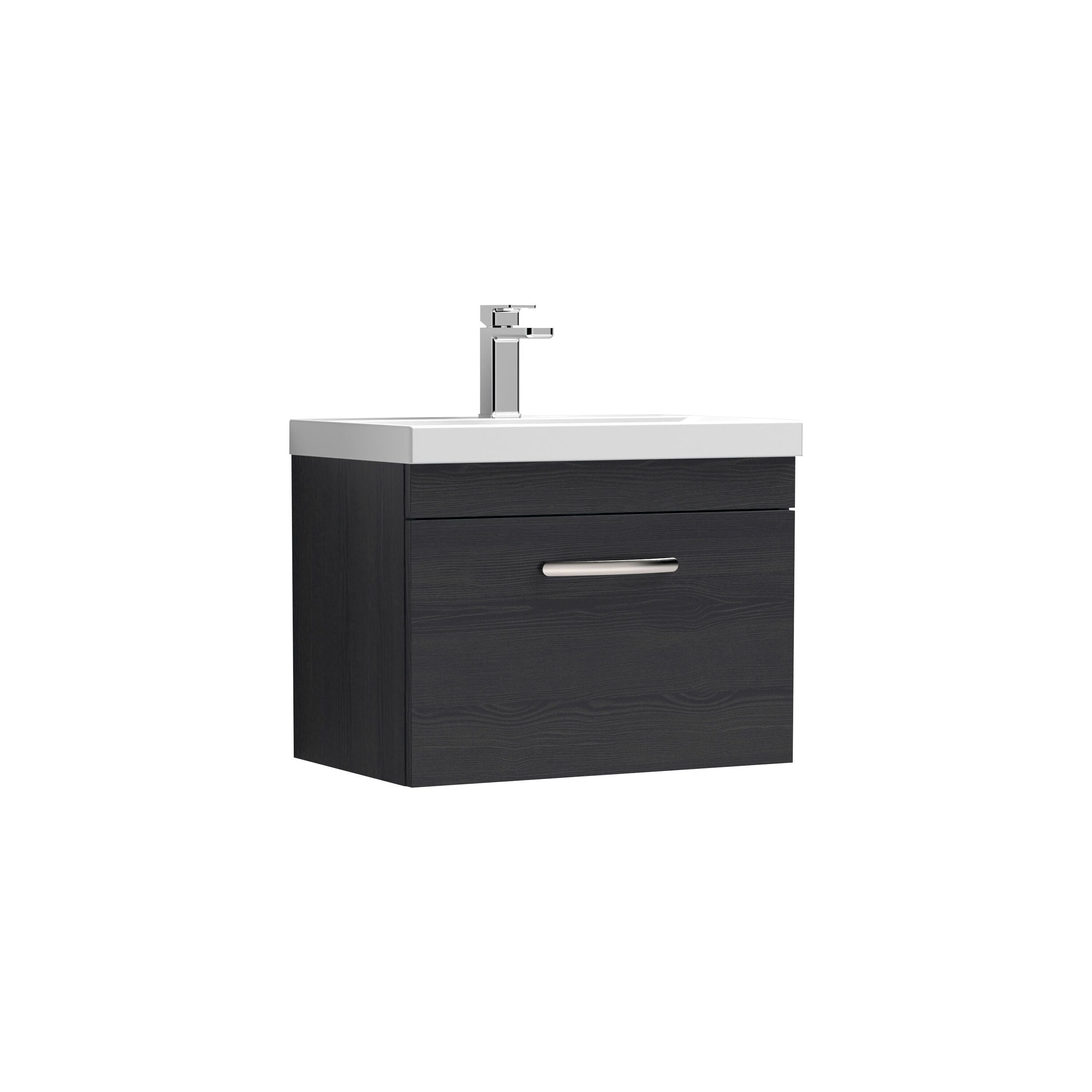 nuie Athena 600mm Charcoal Black 1 Drawer Wall Hung Vanity Unit With Thin Edge Basin