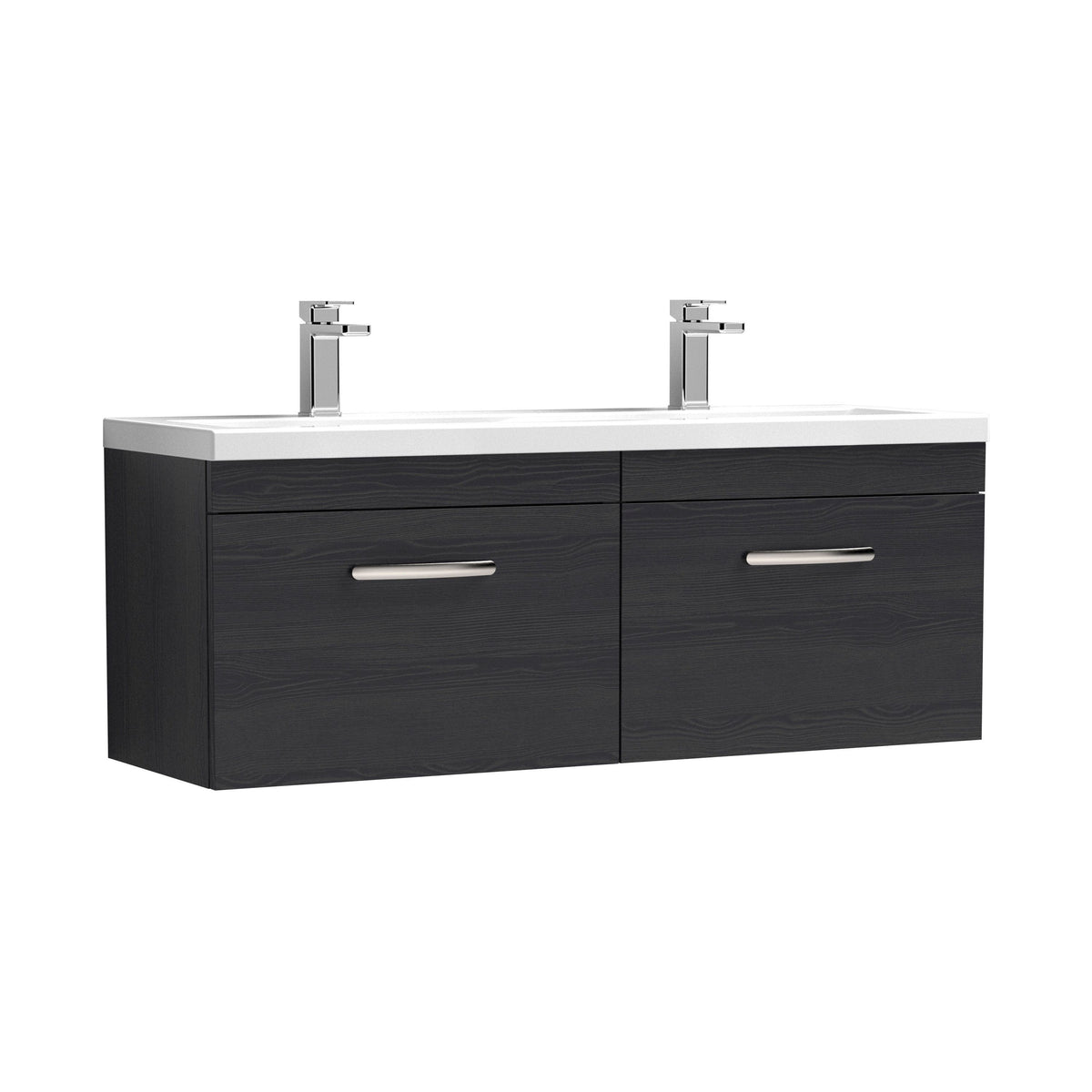Nuie Athena 1200mm 2 Drawer Wall Hung Cabinet With 2 Tap Hole Ceramic Basin