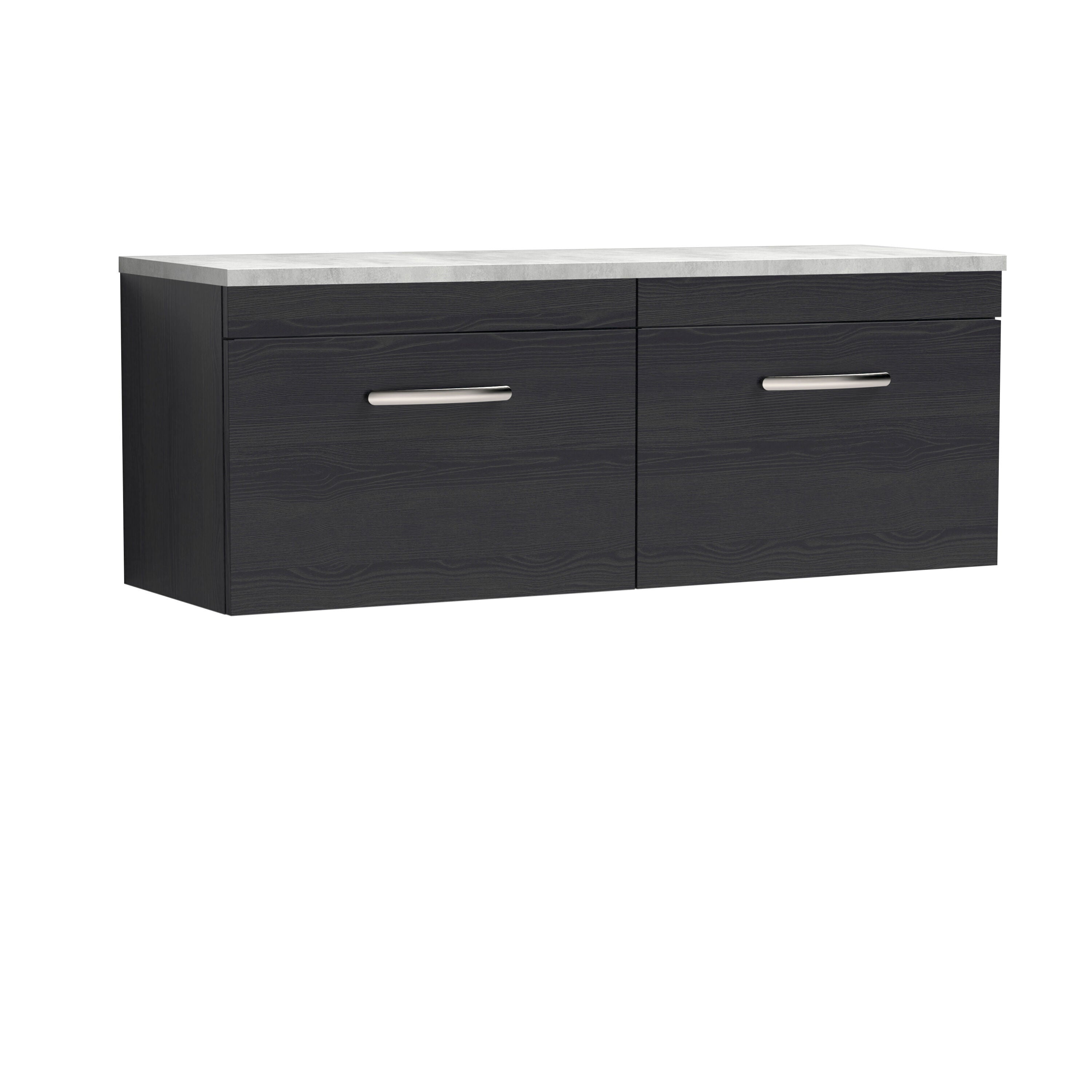 nuie Athena 1200mm Charcoal Black 2 Drawer Wall Hung Vanity Unit With Bellato Grey Worktop