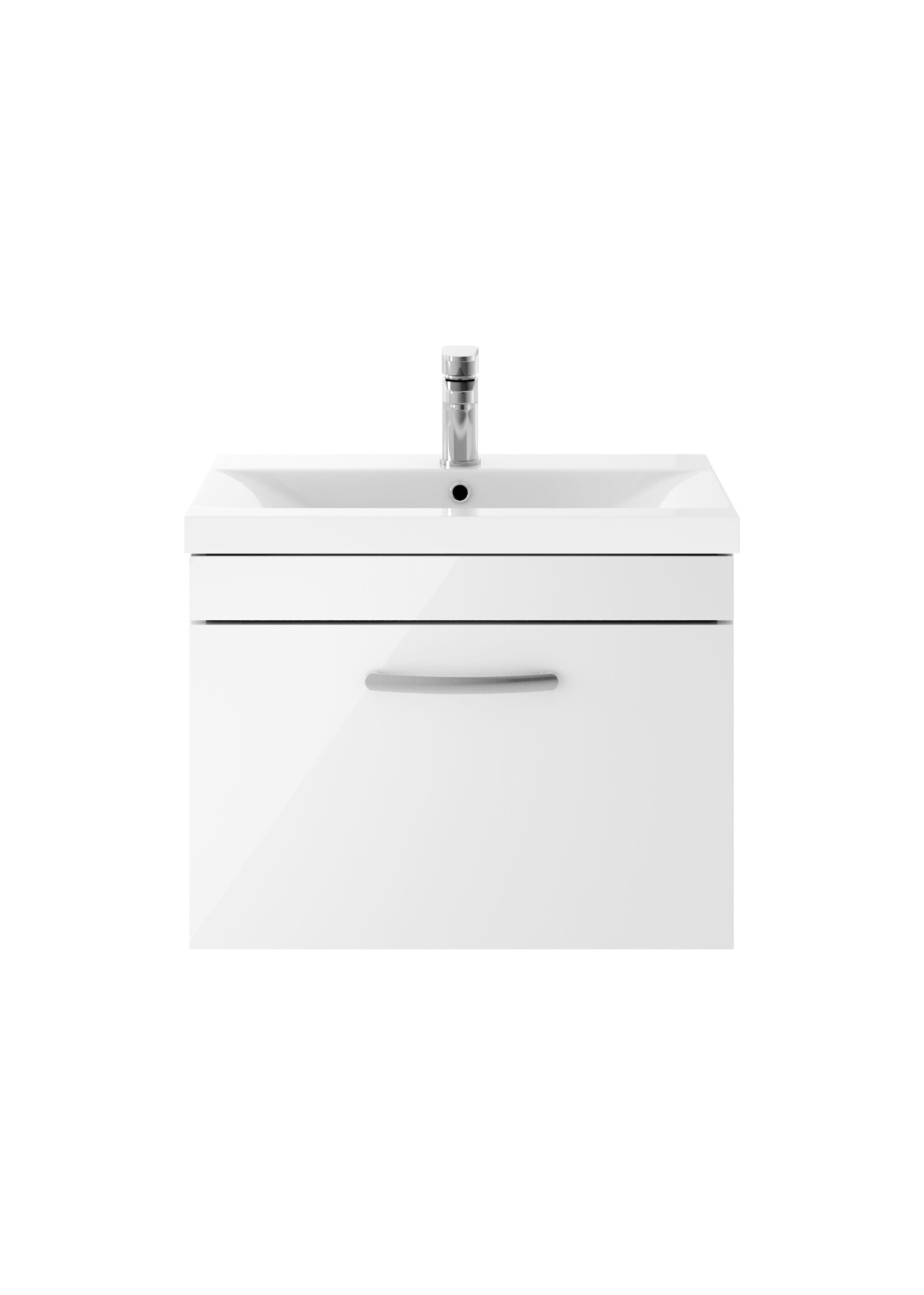 nuie Athena 600mm Gloss White 1 Drawer Wall Hung Vanity Unit With Mid-Edge Basin