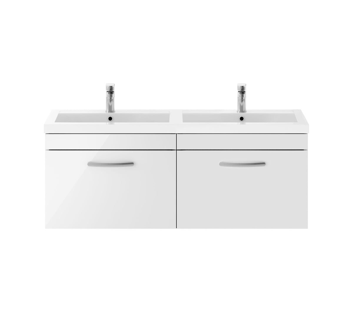 Nuie Athena 1200mm 2 Drawer Wall Hung Cabinet With 2 Tap Hole Polymarble basin