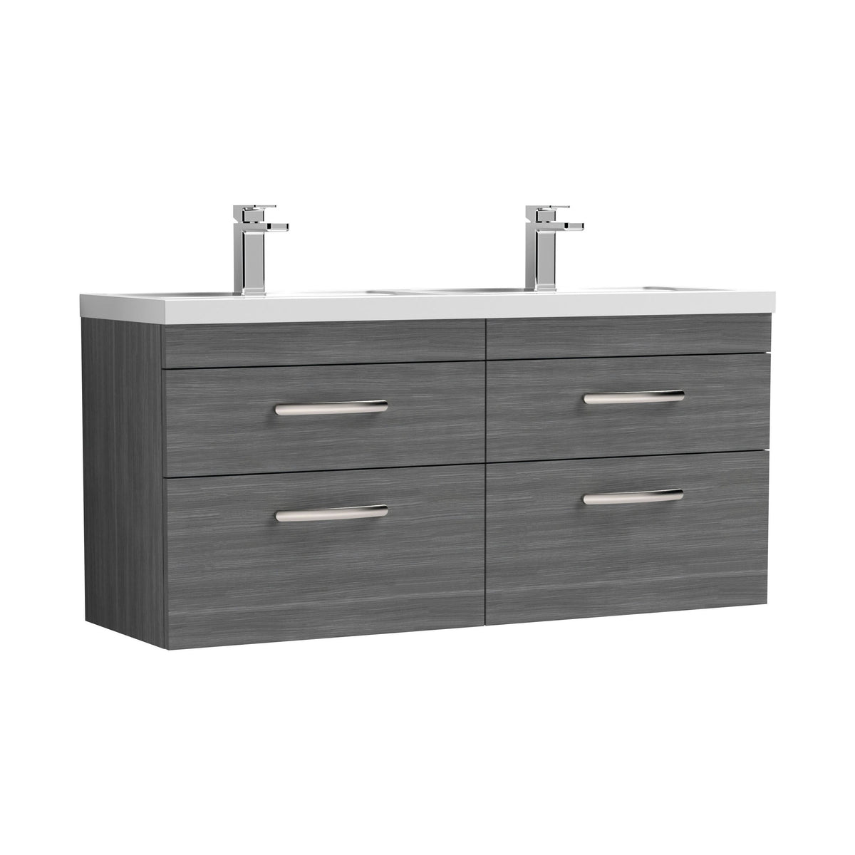 Nuie Athena 1200mm 4 Drawer Wall Hung Cabinet With 2 Tap Hole Polymarble basin