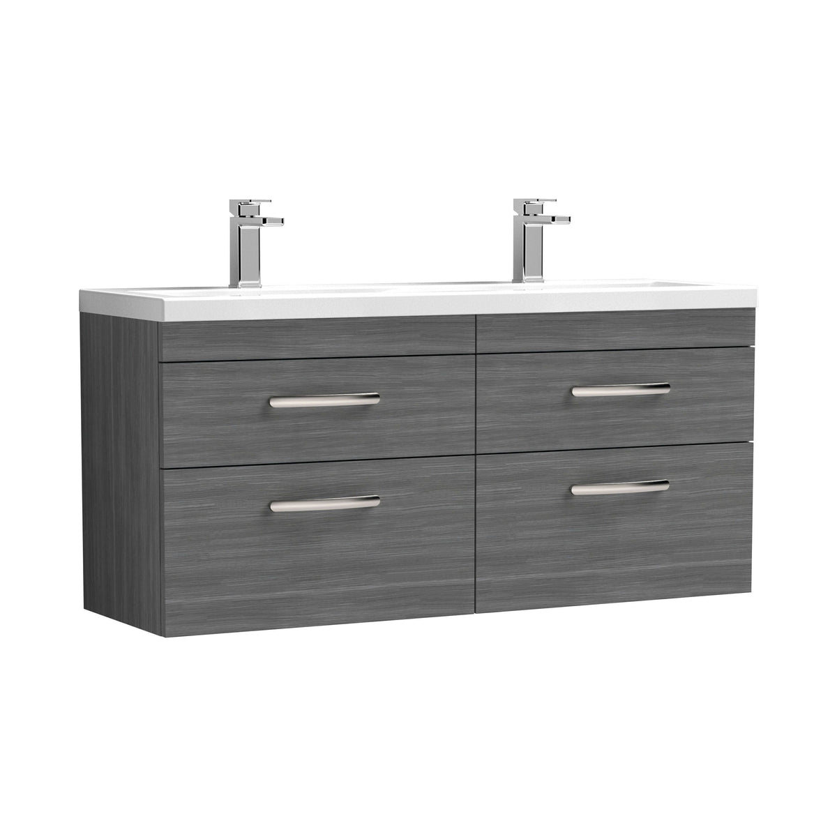 Nuie Athena 1200mm 4 Drawer Wall Hung Cabinet With 2 Tap Hole Ceramic Basin