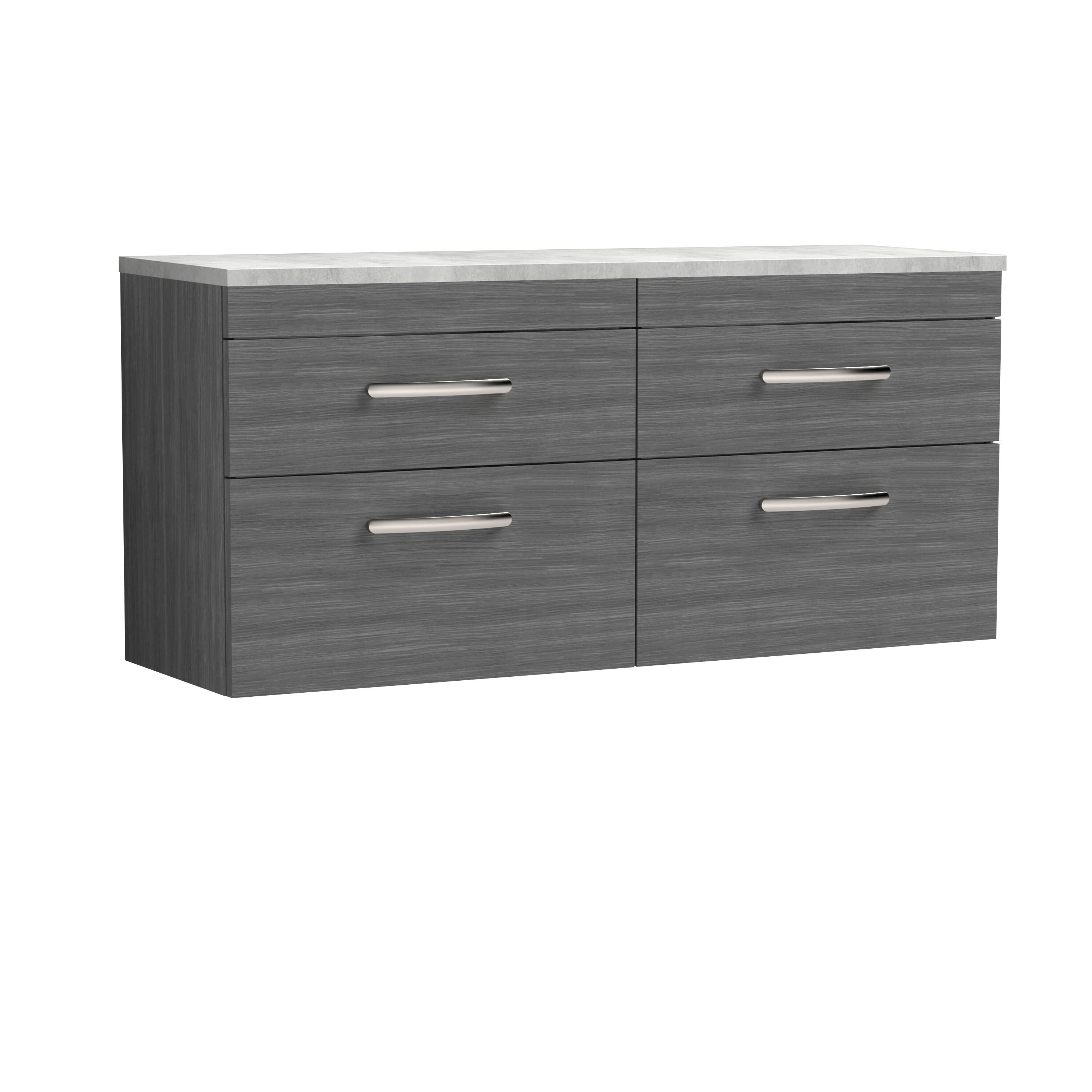 nuie Athena 1200mm 4 Drawer Wall Hung Vanity Unit With Bellato Grey Worktop