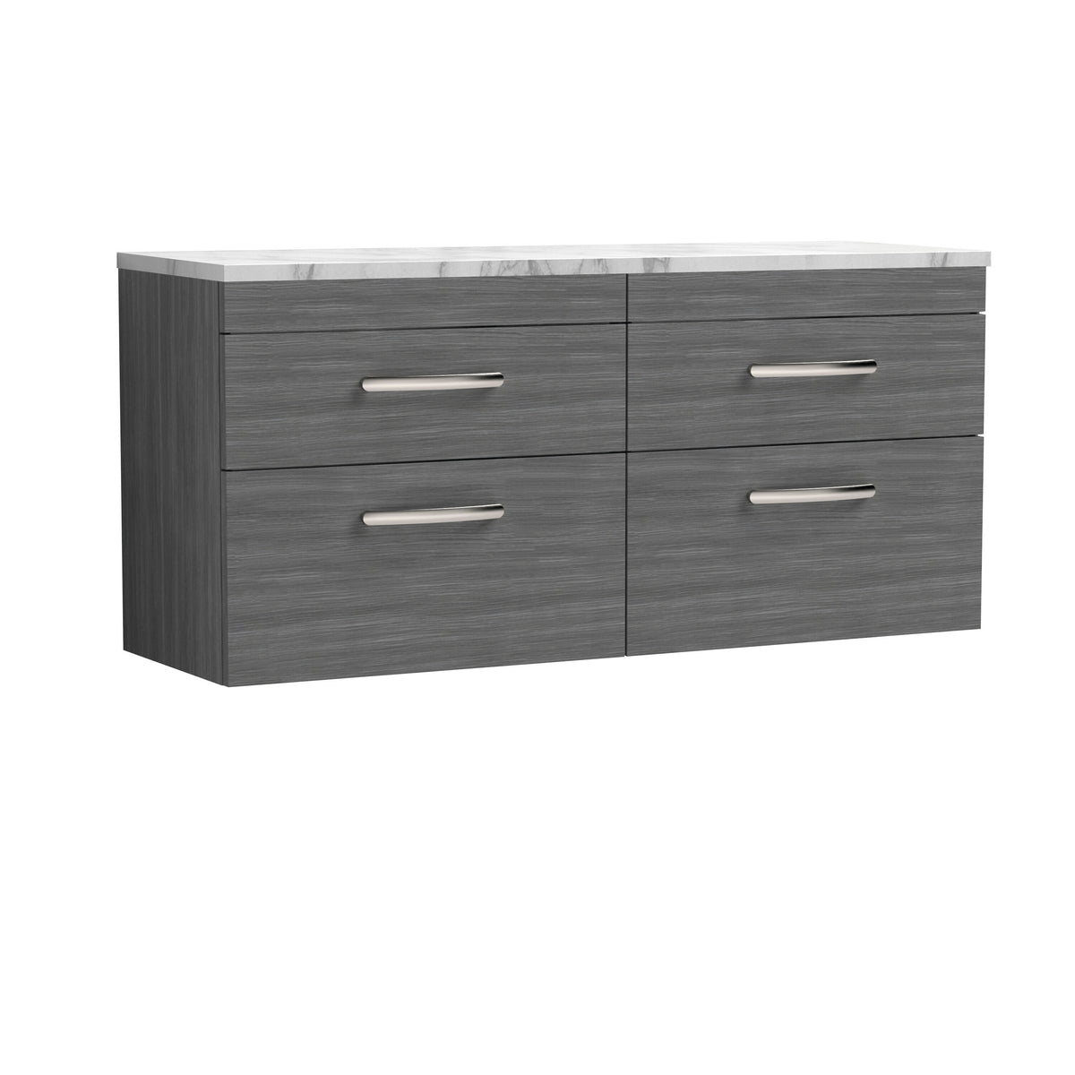 Nuie Athena 1200mm 4 Drawer Wall Hung Vanity With Carrara Laminate Worktop