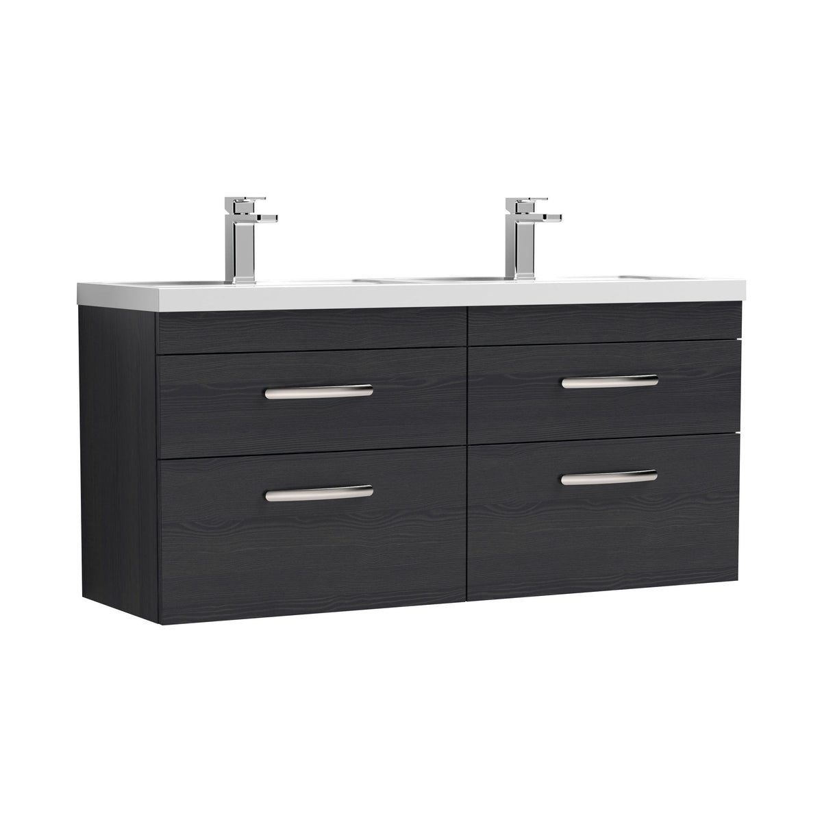 Nuie Athena 1200mm 4 Drawer Wall Hung Cabinet With 2 Tap Hole Polymarble basin