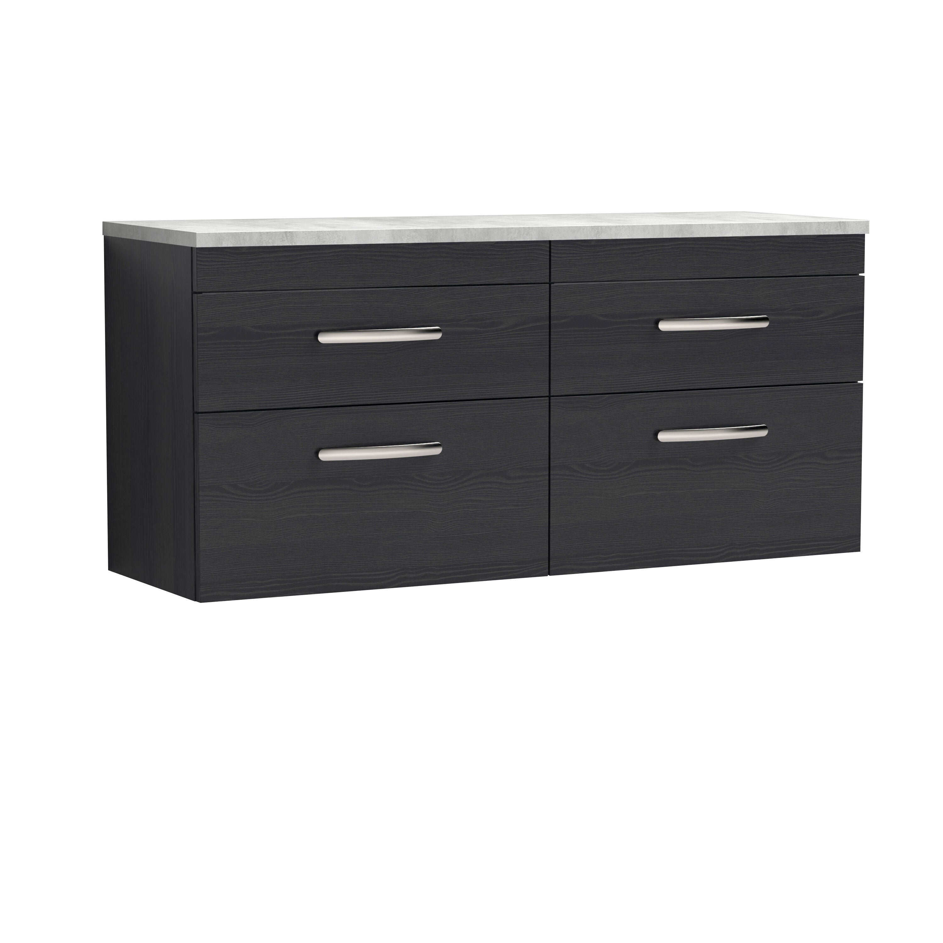 nuie Athena 1200mm Charcoal Black 4 Drawer Wall Hung Vanity Unit With Bellato Grey Worktop