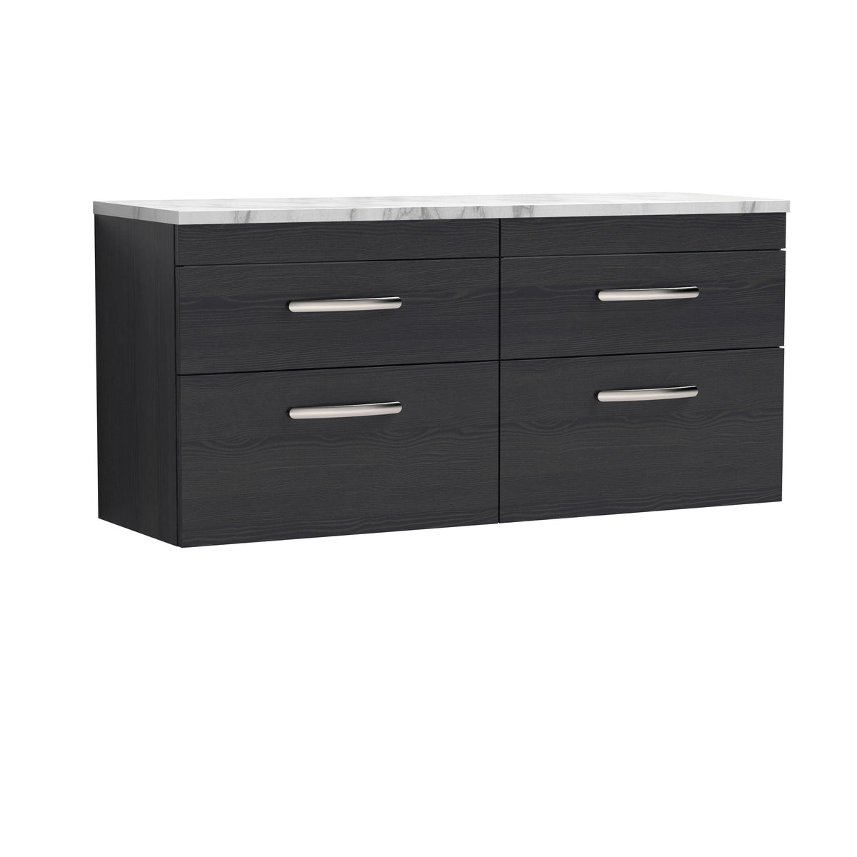 Nuie Athena 1200mm 4 Drawer Wall Hung Vanity With Carrara Laminate Worktop