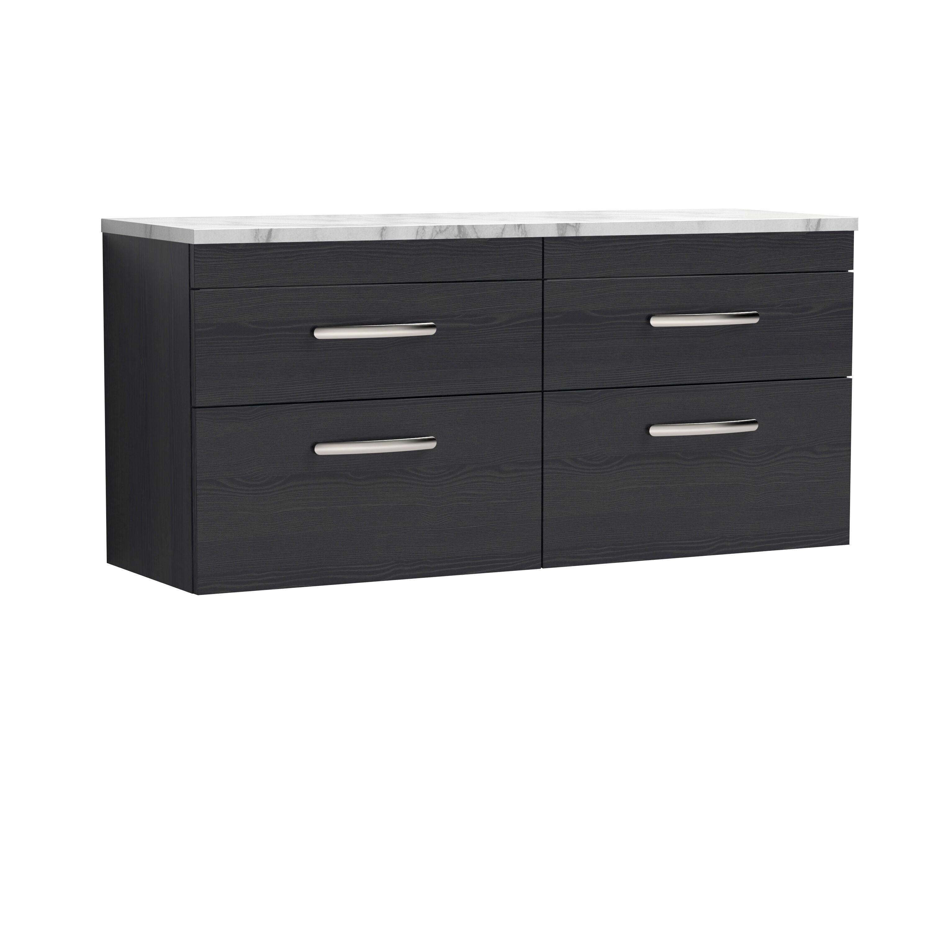 nuie Athena 1200mm Charcoal Black 4 Drawer Wall Hung Vanity With Carrara Laminate Worktop