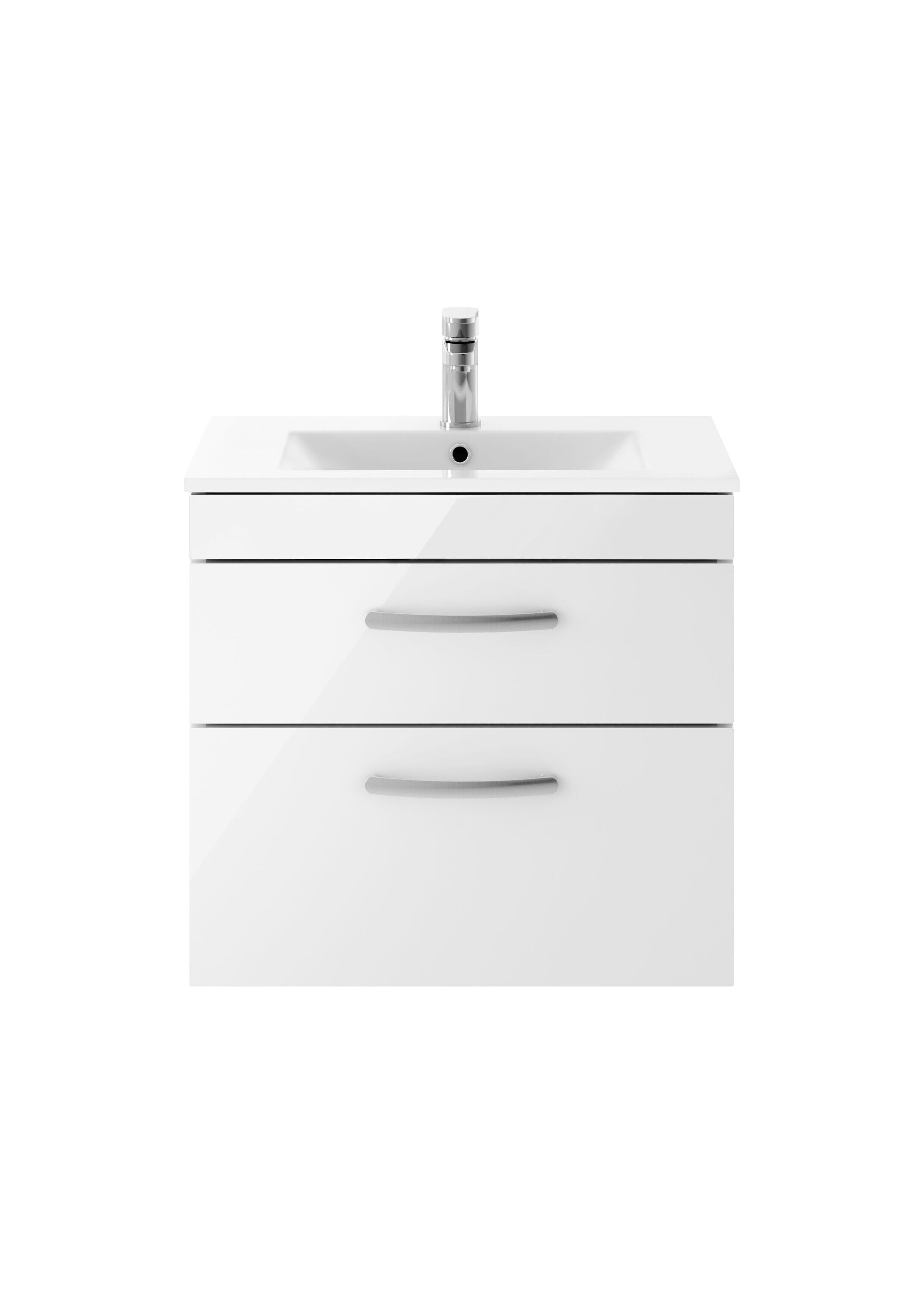 nuie Athena 600mm Gloss White 2 Drawer Wall Hung Vanity Unit With Minimalist Basin