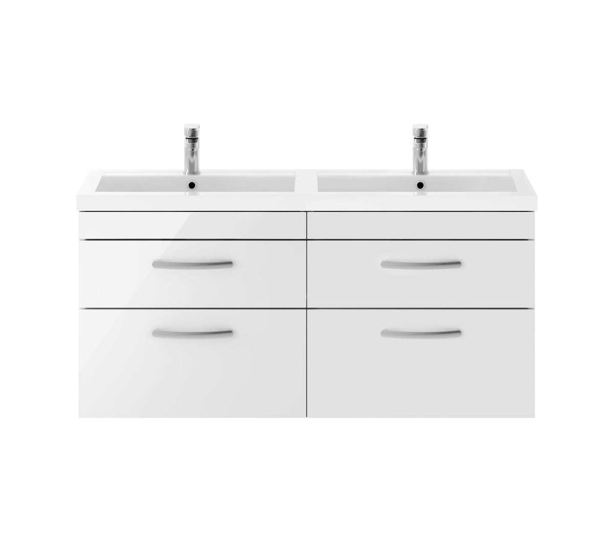 Nuie Athena 1200mm 4 Drawer Wall Hung Cabinet With 2 Tap Hole Polymarble basin