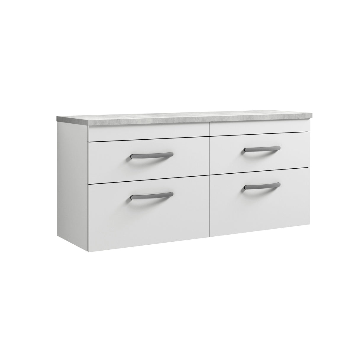 Nuie Athena 1200mm 4 Drawer Wall Hung Vanity Unit With Bellato Grey Worktop