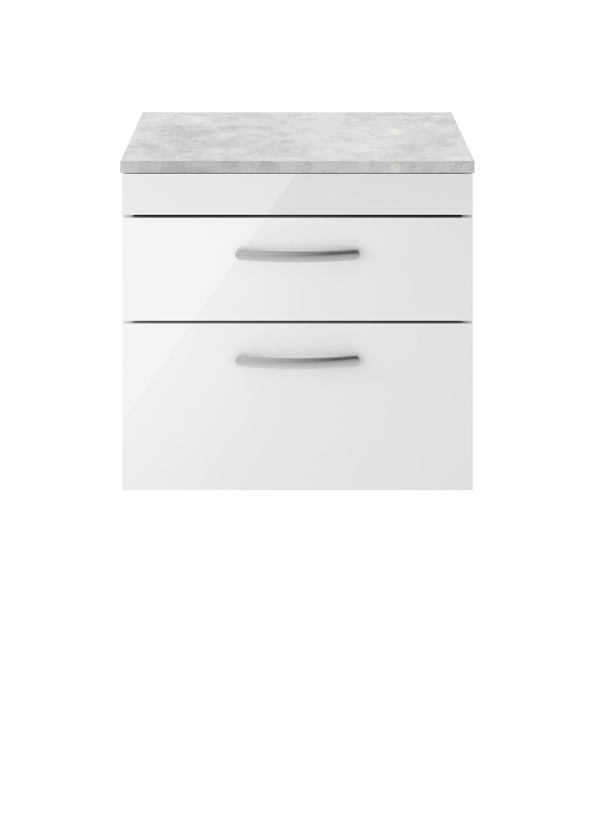 Nuie Athena 600mm 2 Drawer Wall Hung Vanity Unit With Bellato Grey Worktop